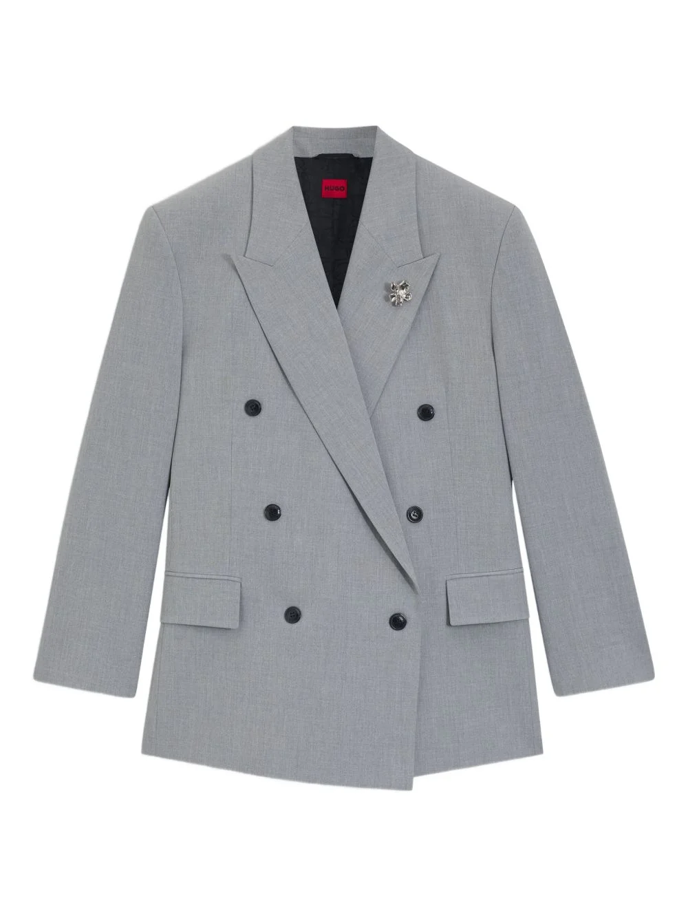 double-breasted flower brooch blazer - 1