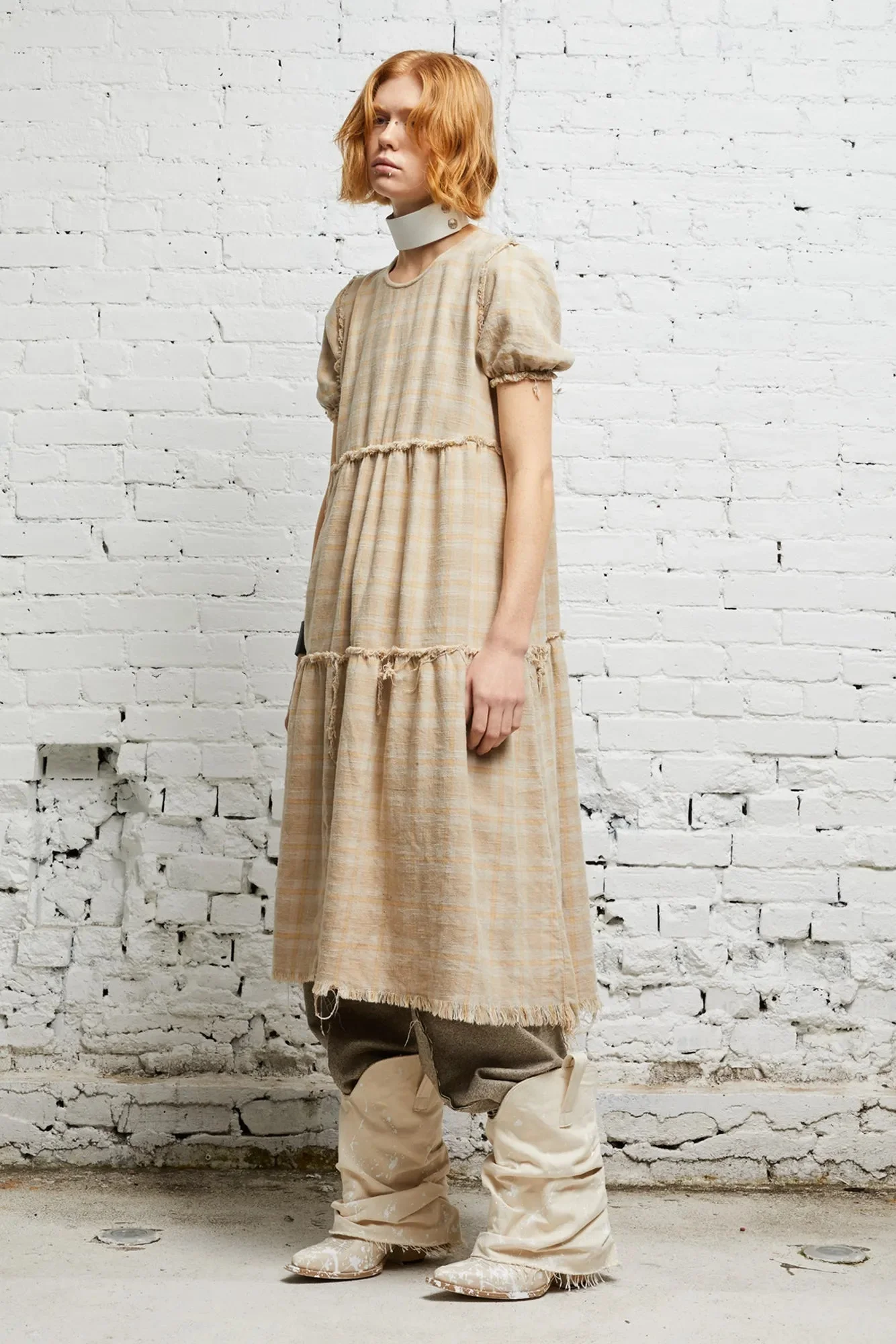 SHREDDED RELAXED MIDI - OVERDYED KHAKI PLAID - 1