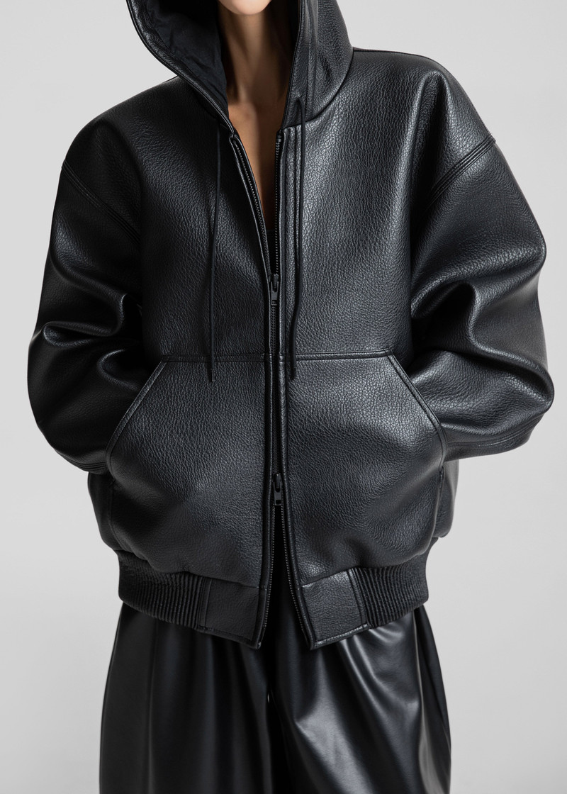 Kodai Faux Leather Bomber Jacket - Black 3