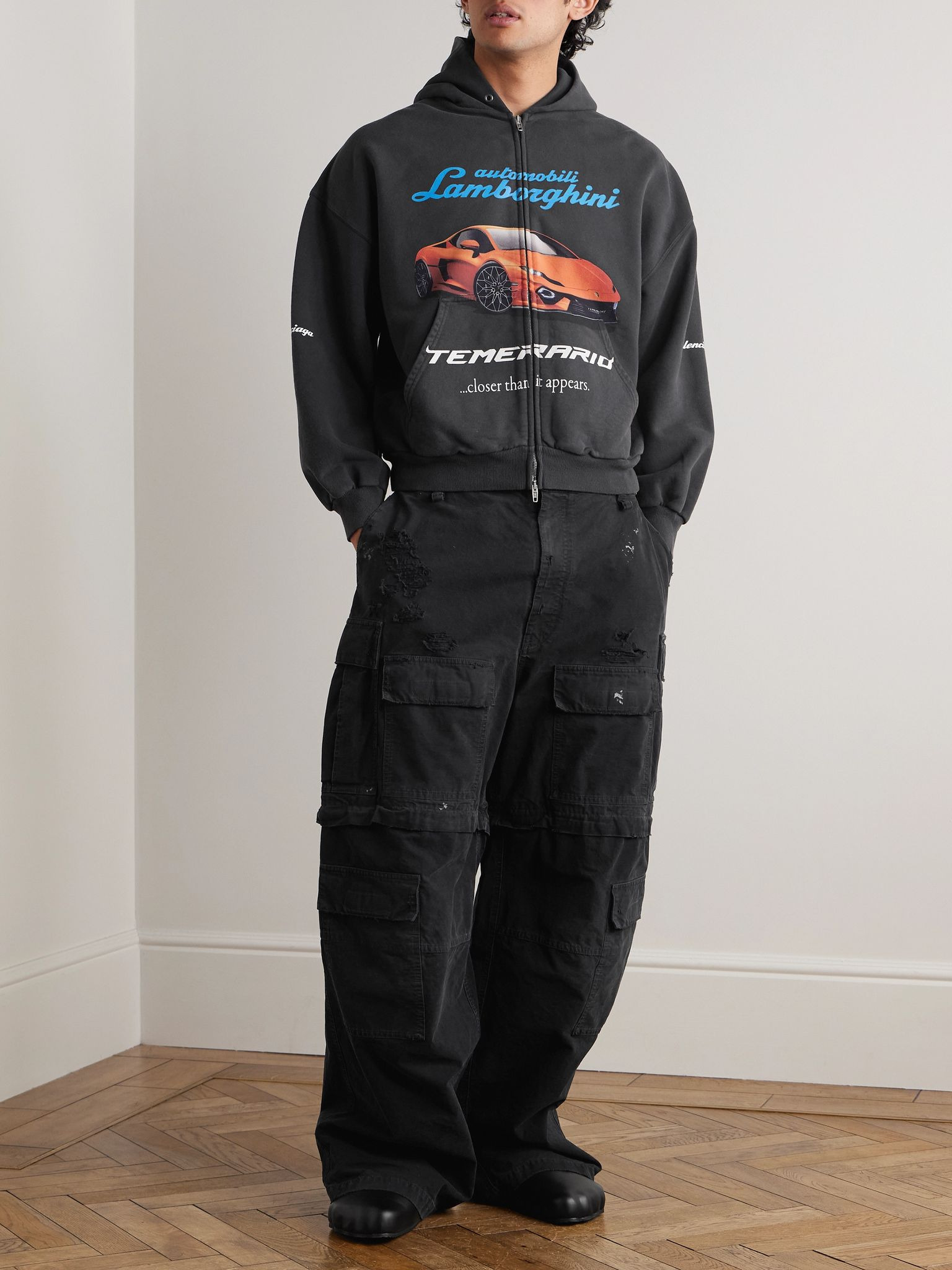 + Lamborghini Printed Cotton-Jersey Zip-Up Hoodie Black - 2
