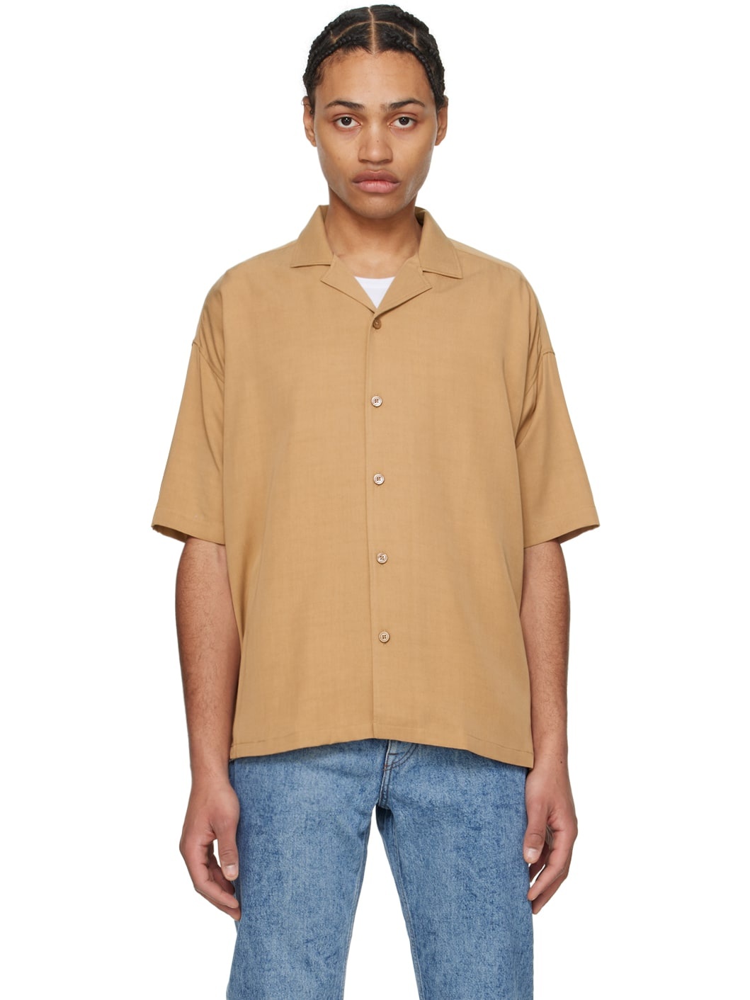 Tan Open Spread Collar Shirt - 1