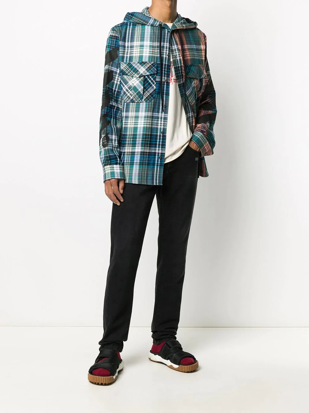 checkered hooded shirt - 2