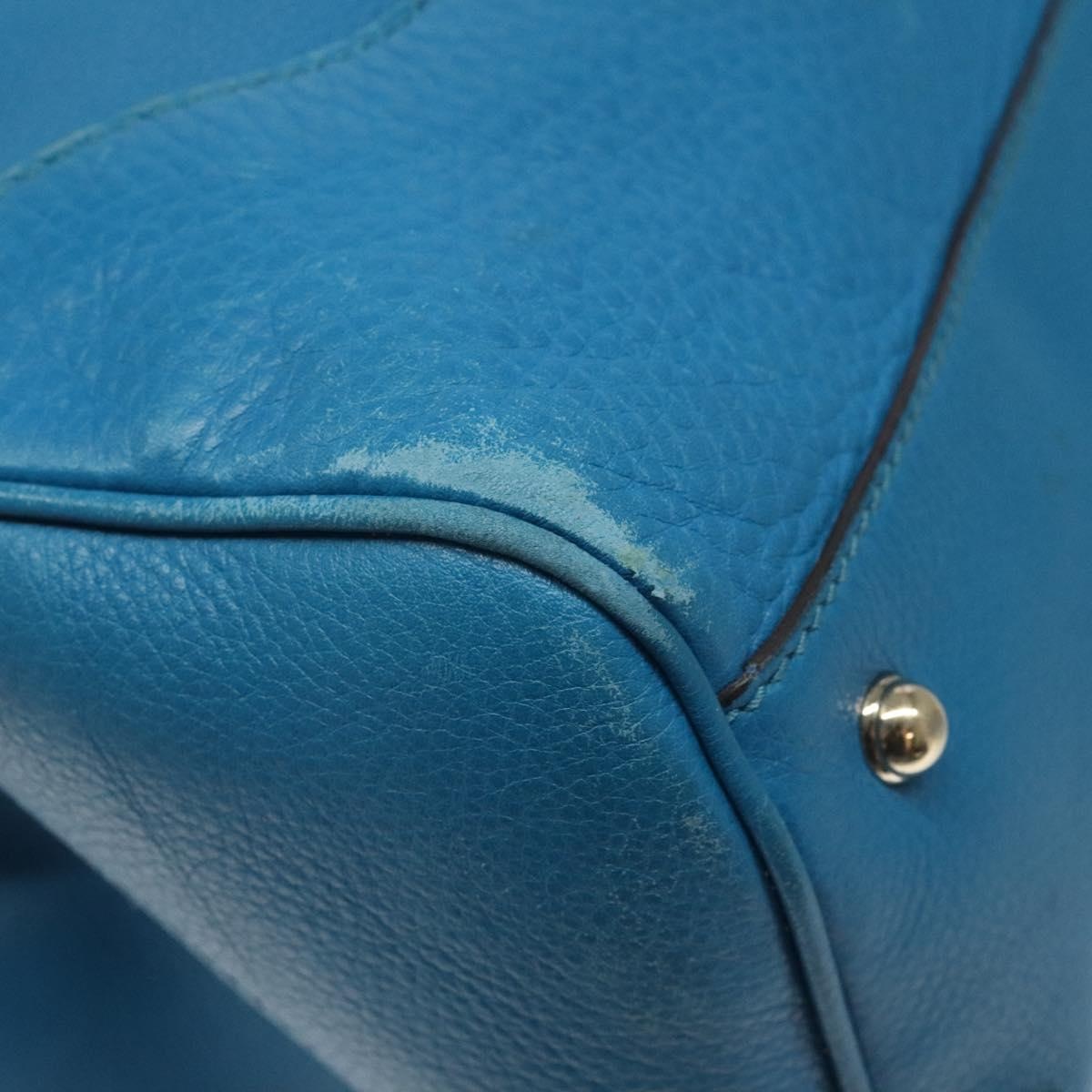 GUCCI Bamboo Hand Bag Leather Blue Gold - 16