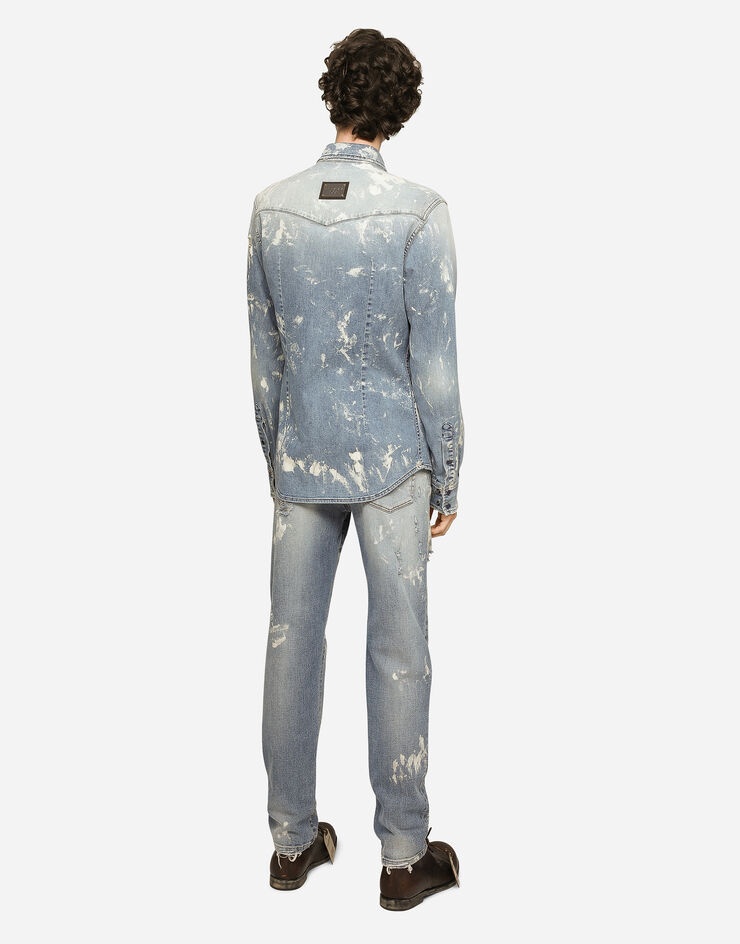 Bleach wash stretch denim shirt - 3