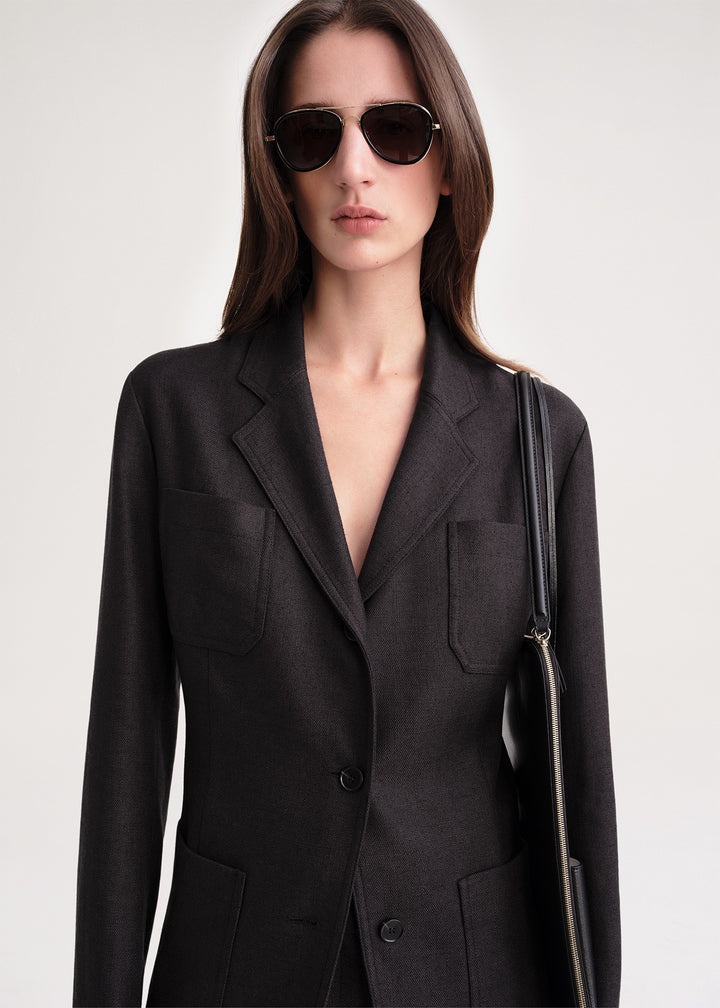 Slim viscose linen blazer charcoal mélange - 5
