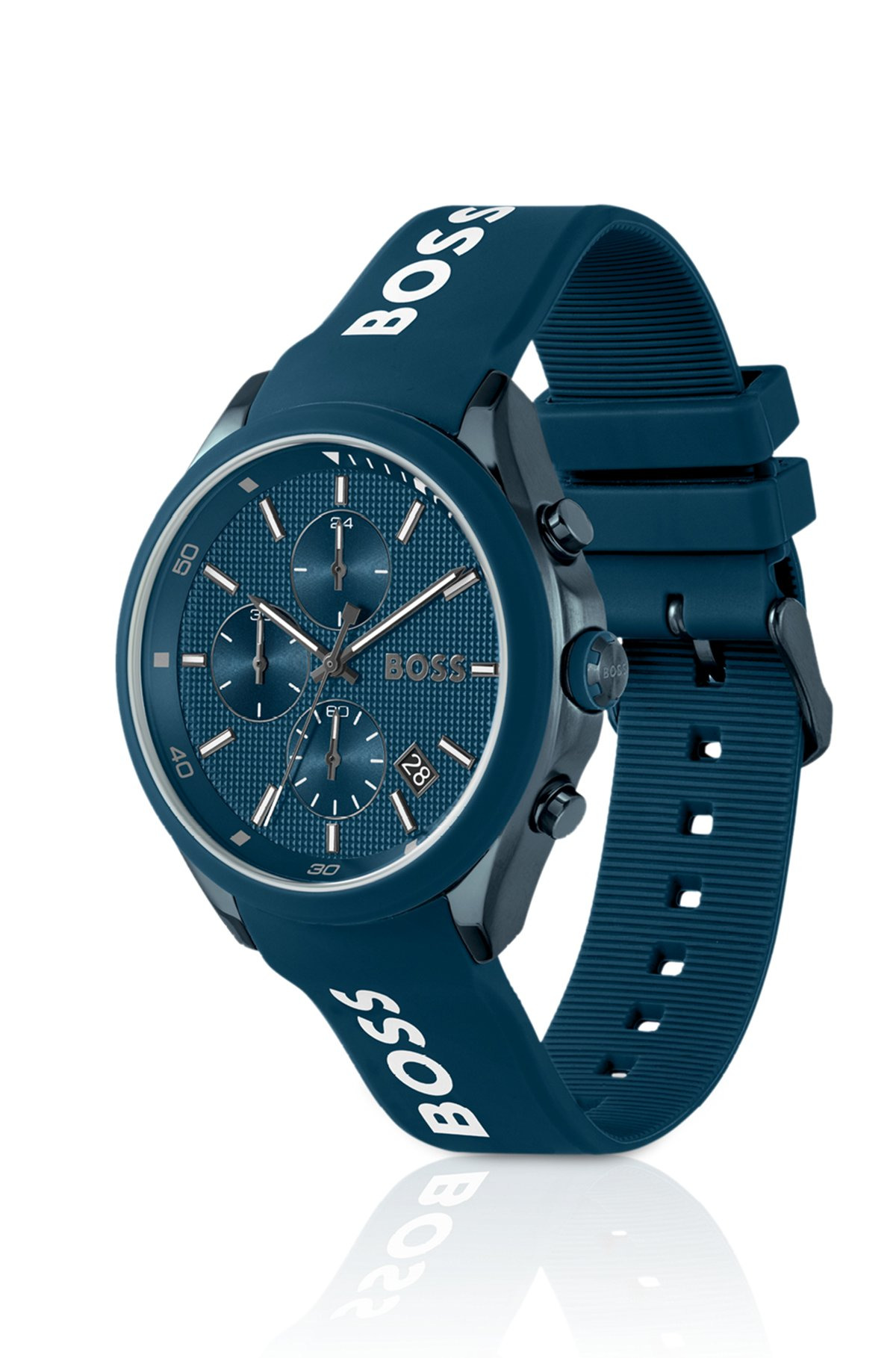 BLUE-PLATED CHRONOGRAPH WATCH WITH BLUE SILICONE STRAP - 2