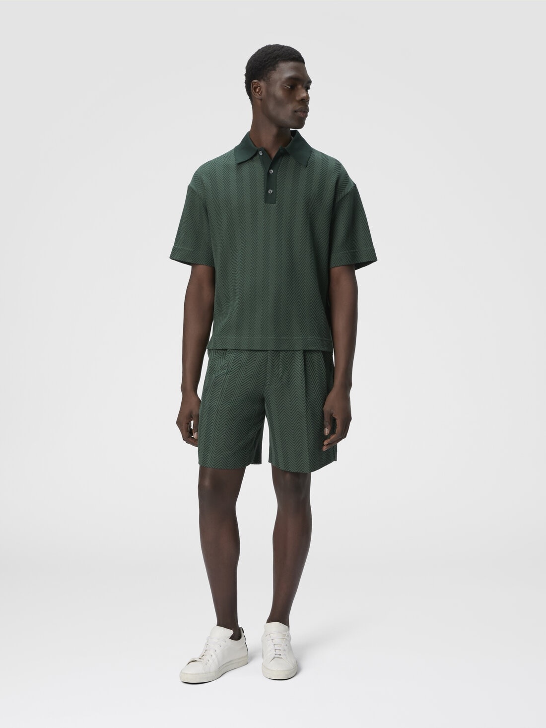 Cotton and viscose shorts with tonal zigzag - 2