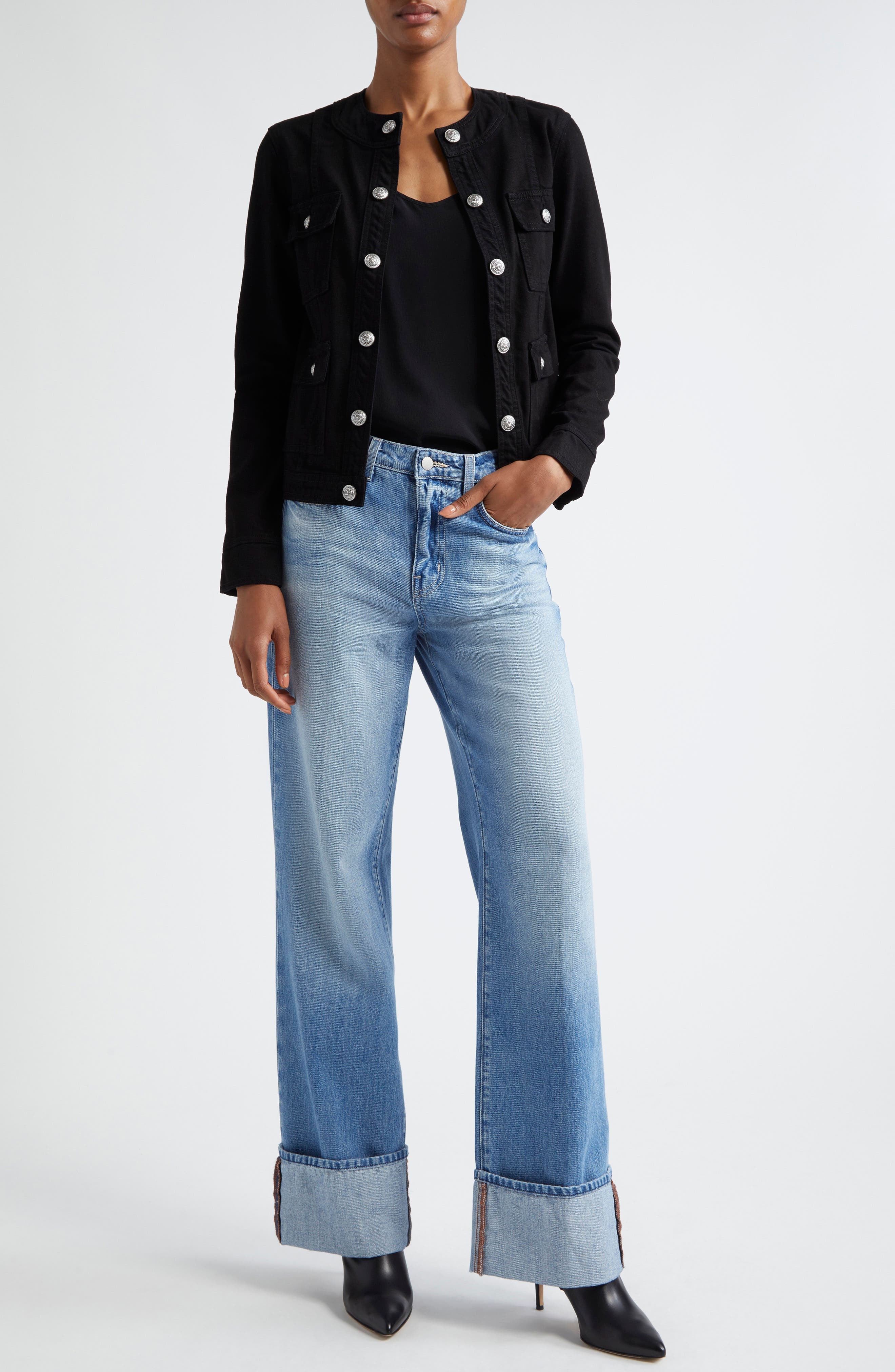 L'AGENCE Miley High Waist Cuff Wide Leg Jeans in Caruso at Nordstrom - 2