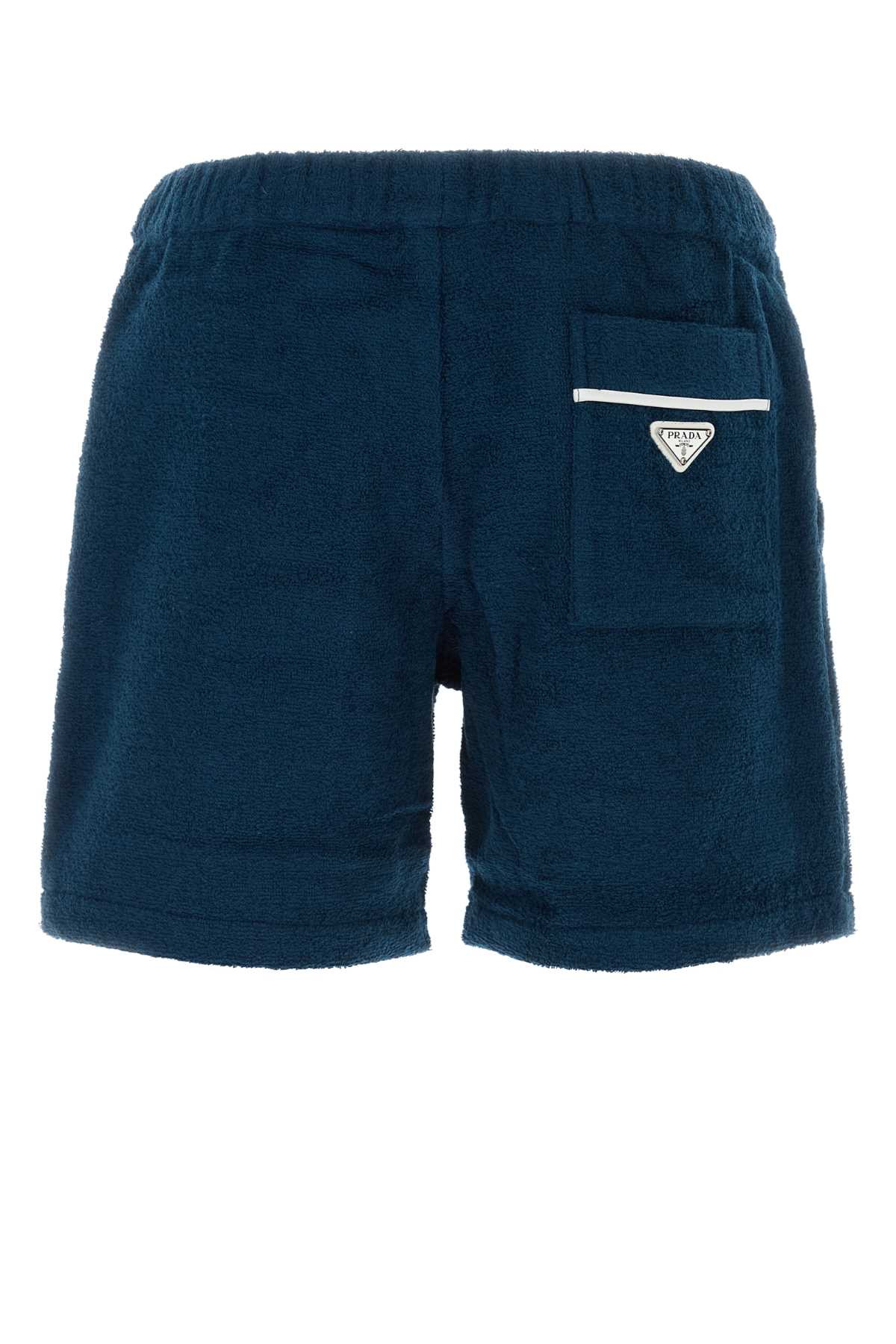 Prada Men Navy Blue Terry Bermuda Shorts - 2