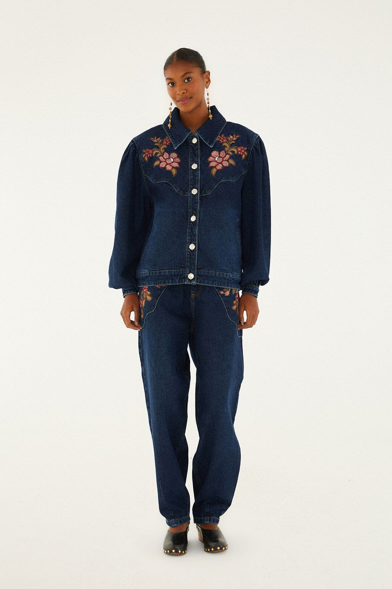 FARM RIO Denim Flower Embroidery Jacket outlook