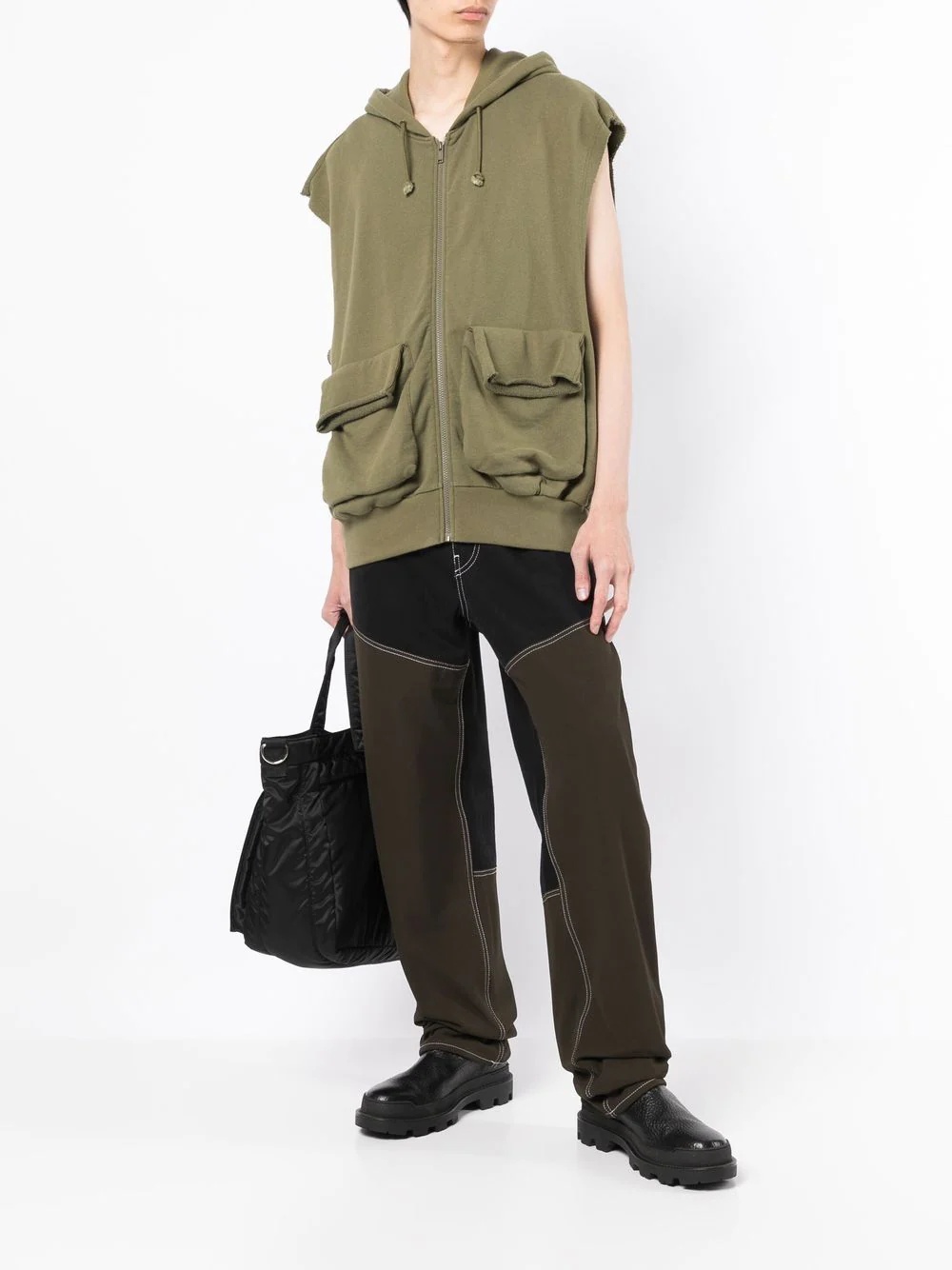 cargo-pocket sleeveless hooded jacket - 2