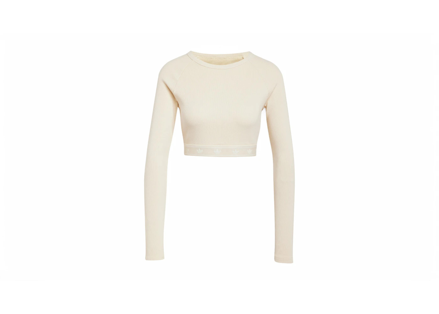 adidas Women's Ribbed Long Sleeve Crop Top Cream White - 1