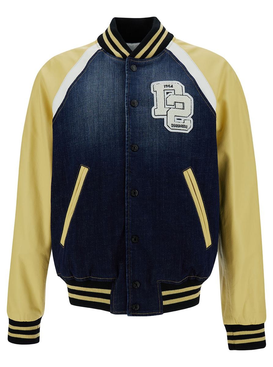 DSQUARED2 ブルゾン　ワッペン　イエローライン　ネイビー DSQUARED2 ブルゾン ワッペン イエローライン ネイビー - メルカリ