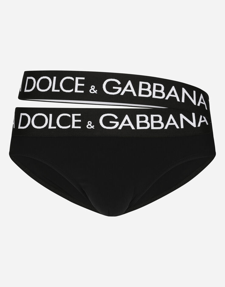 Swim briefs with high-cut leg and branded double waistband - 1