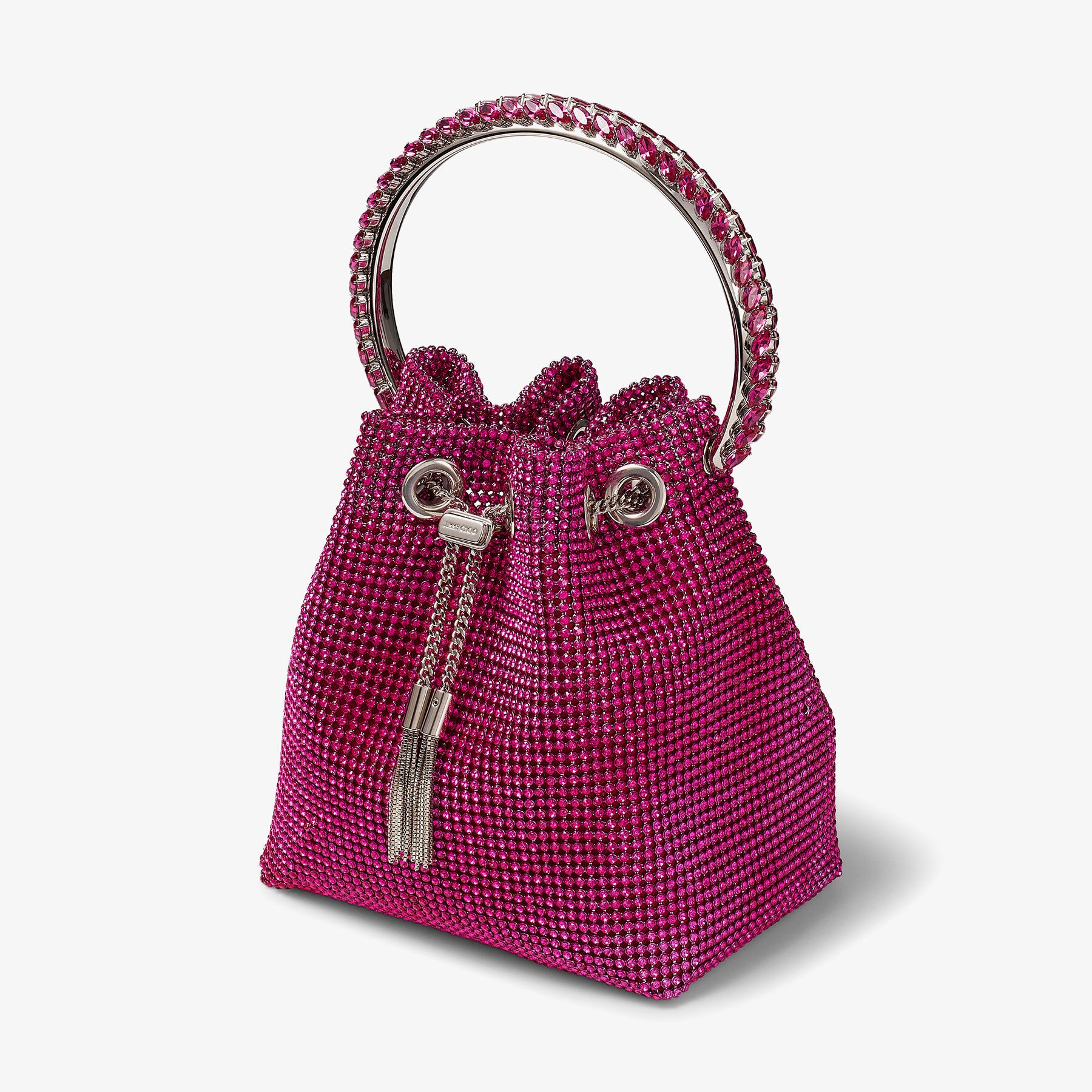 Bon Bon
Fuchsia Satin and Crystal Mesh Mini Bag with Crystal Handle - 4