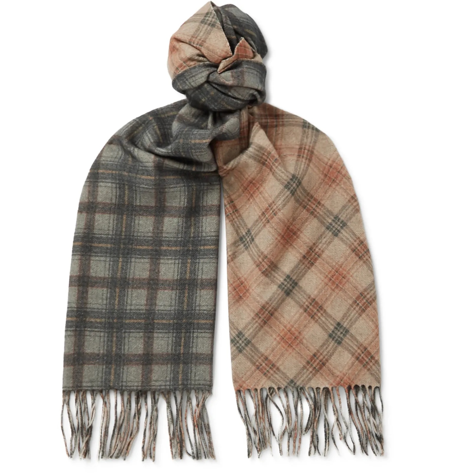 Fringed Checked Wool and Cashmere-Blend Scarf - 1