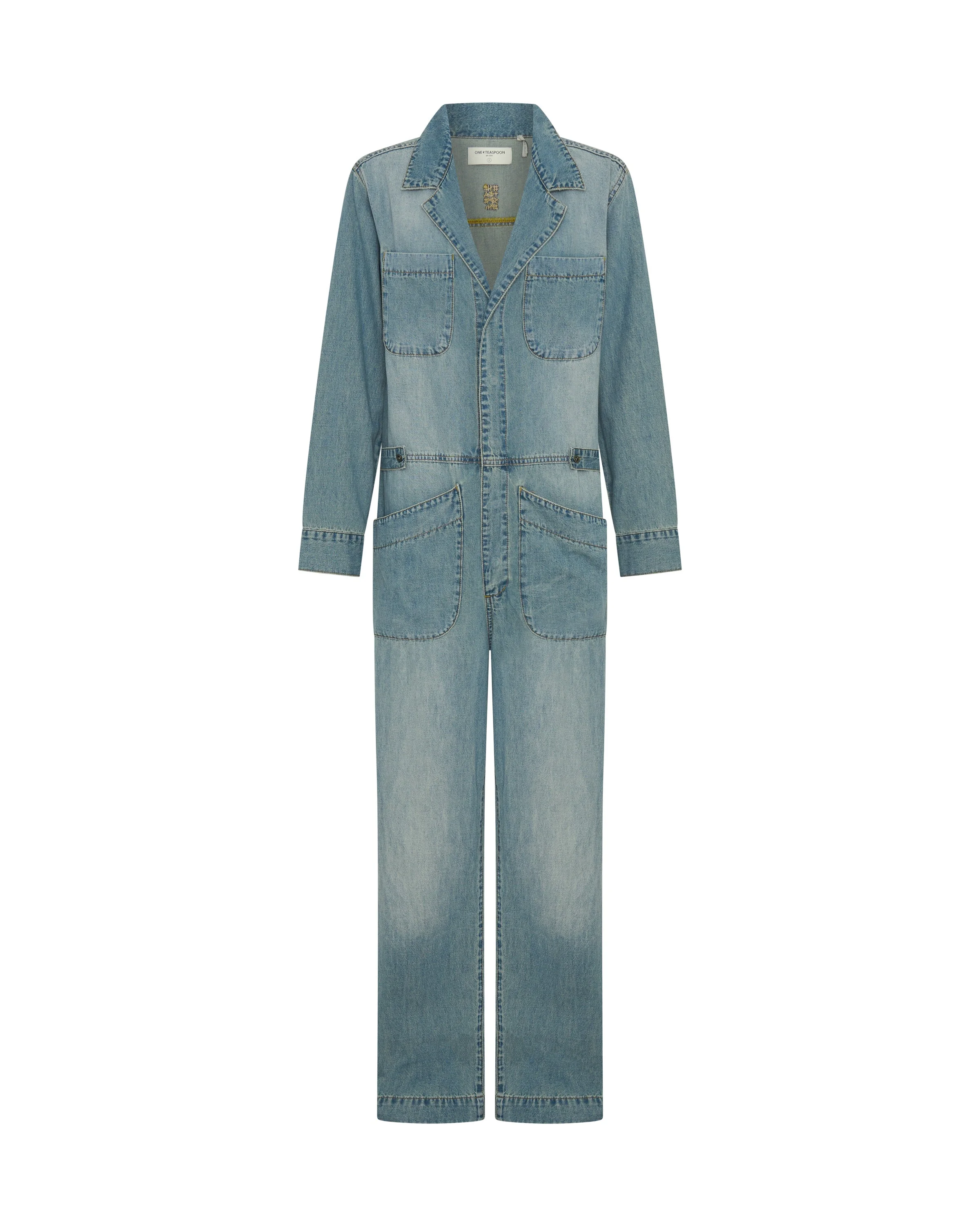 Safari Oversized Boiler Denim Jumpsuit - Used Blue - 1