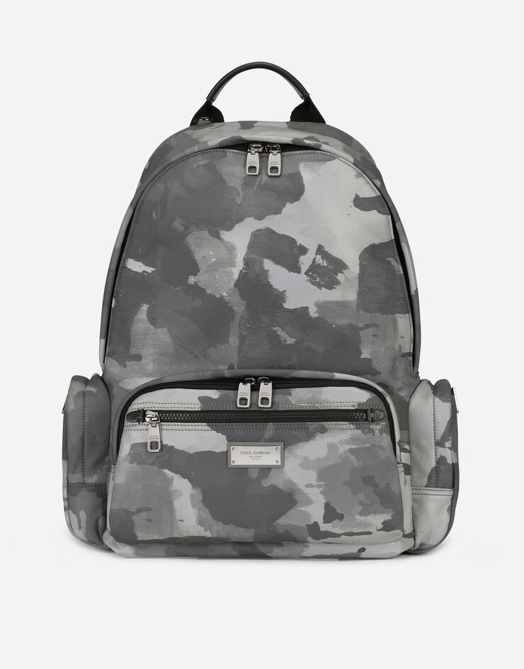 Camouflage-print nylon backpack with branded tag - 1