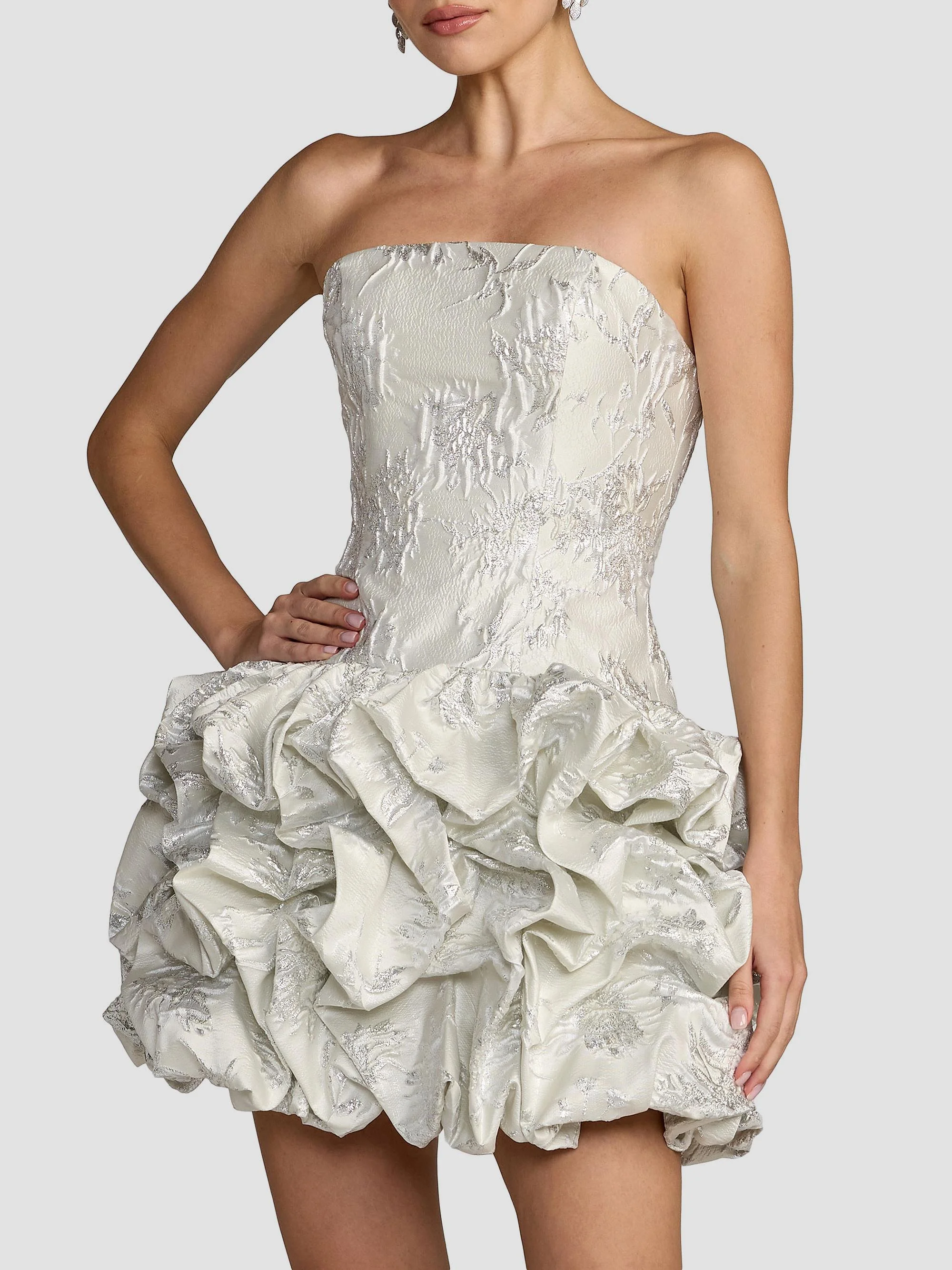 Women's Brocade Strapless Bubble Hem Minidress - Ivory - 1