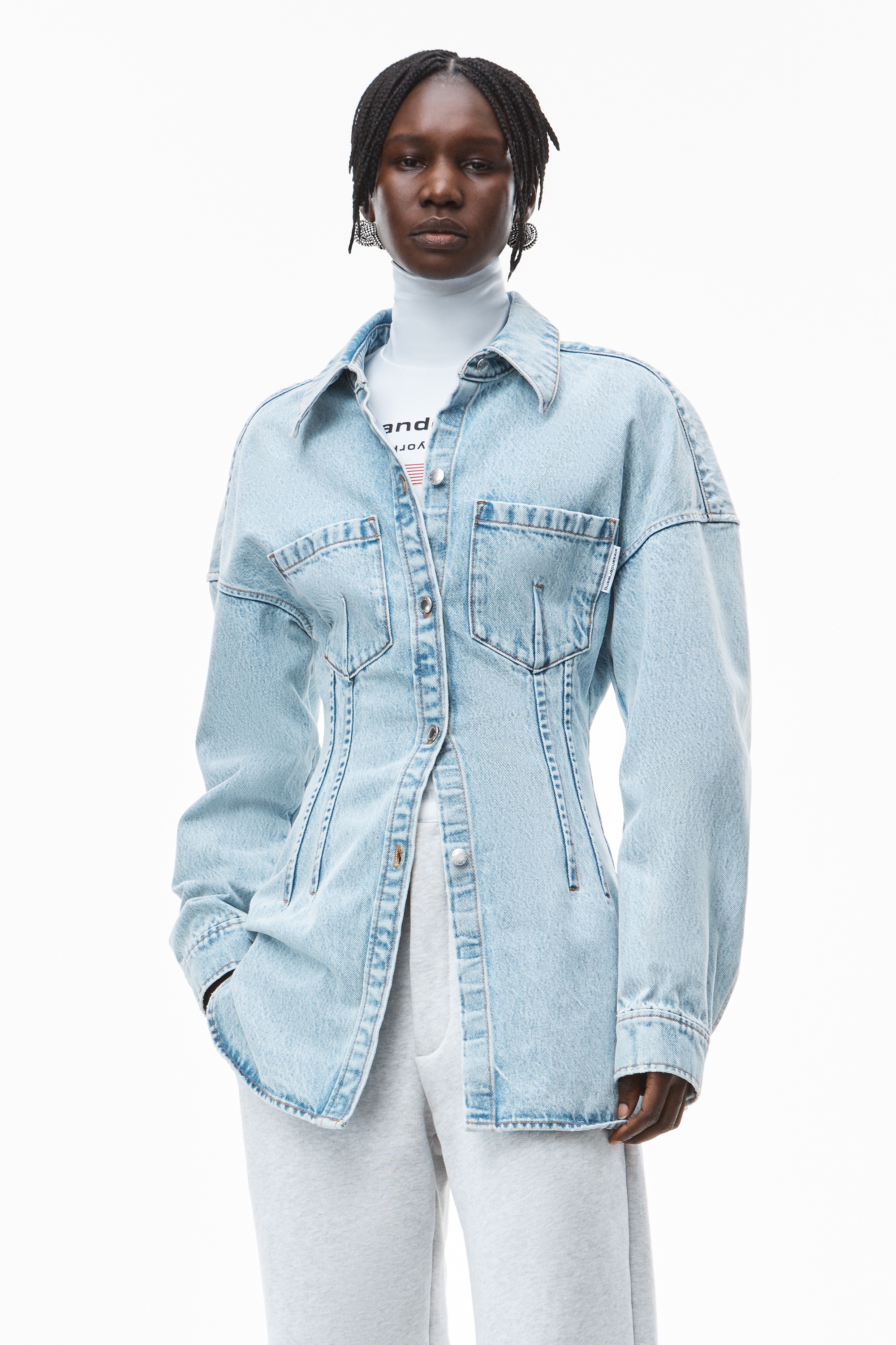 DROP SHOULDER NIPPED SHIRT IN DENIM - 2