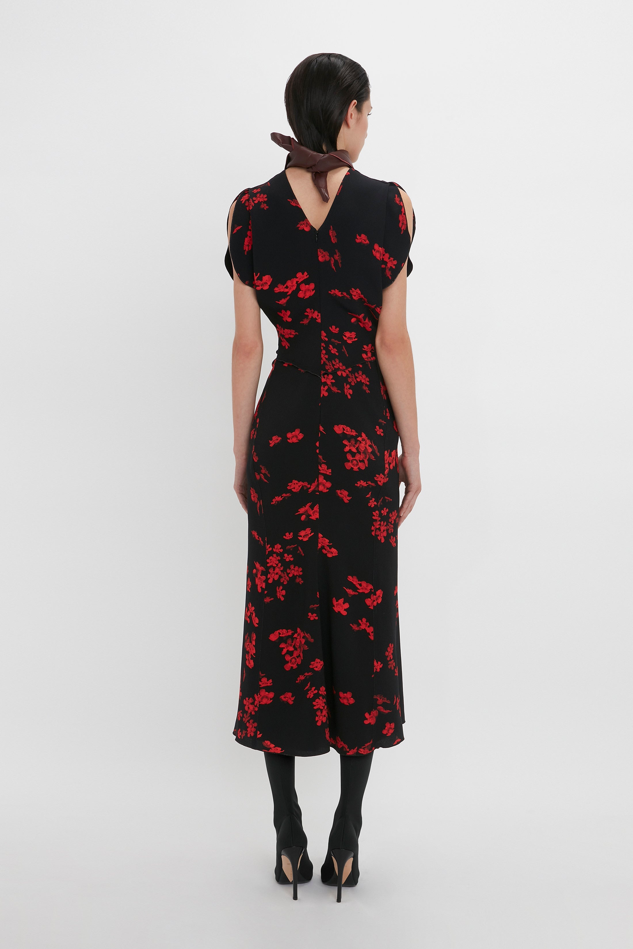 Gathered Waist Midi Dress In Sci-Fi Black Floral - 4