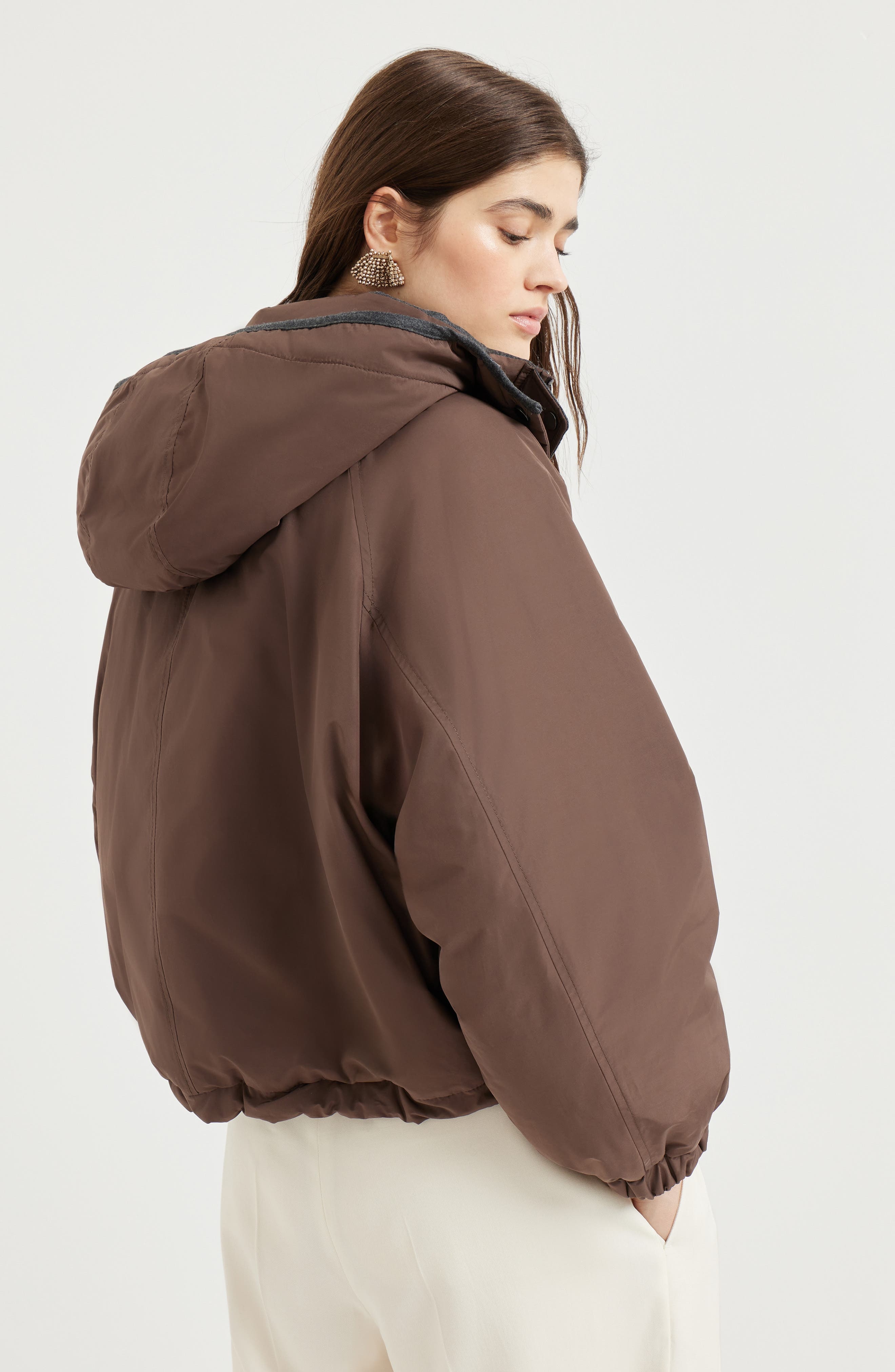 Brunello Cucinelli Crop down jacket with monili in Pine Cone Brown at Nordstrom - 3
