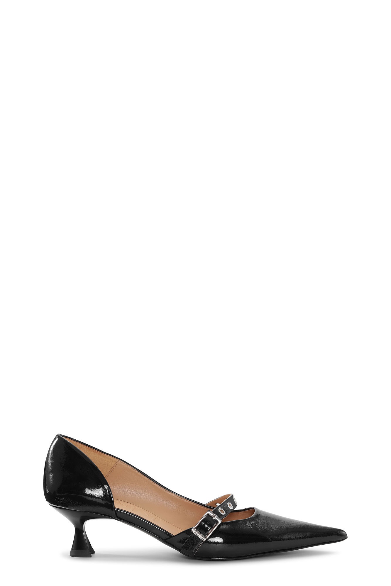 BLACK FEMININE BUCKLE KITTEN HEEL PUMPS - 1