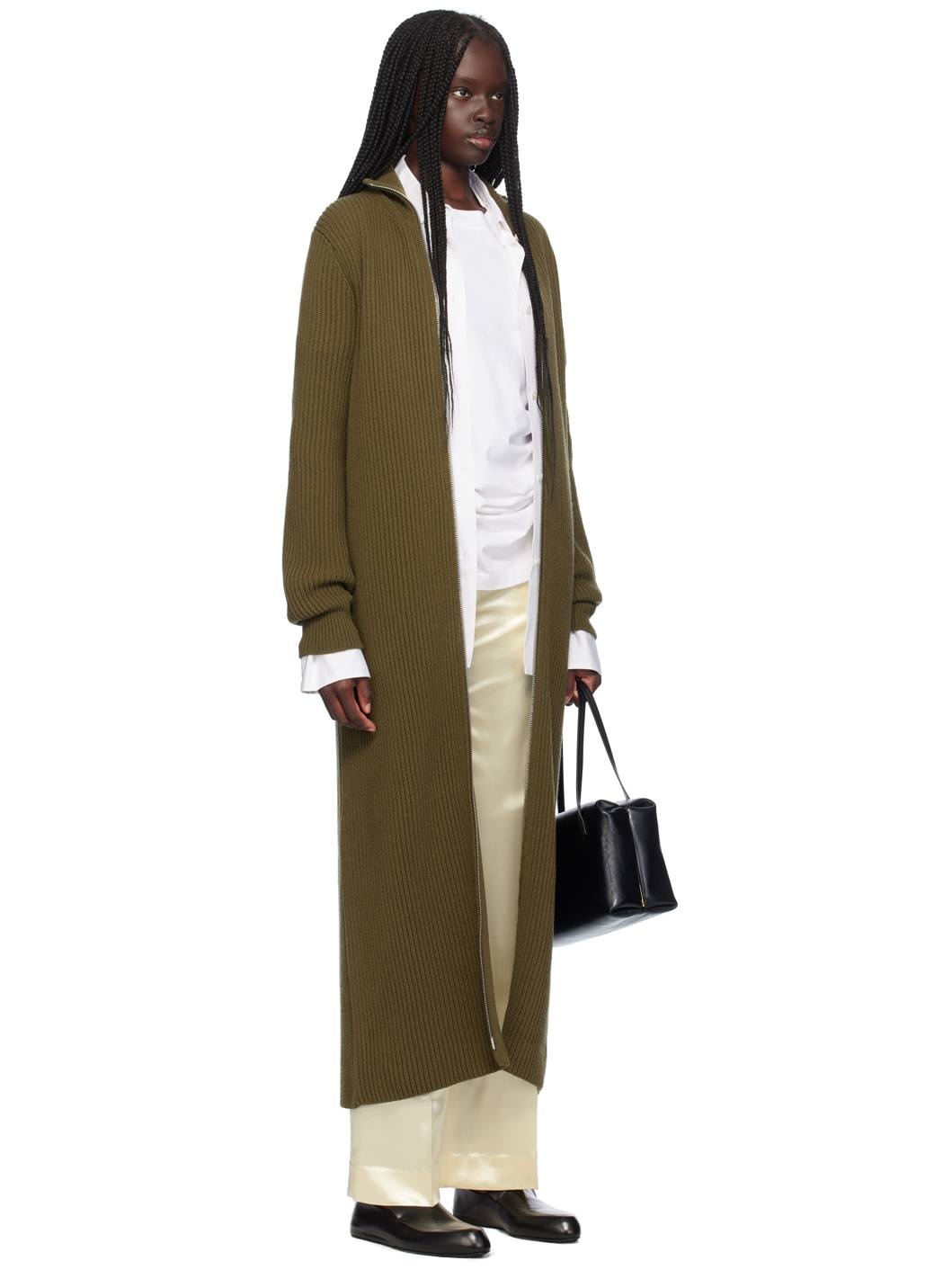 Khaki Zip-Up Cardigan - 2