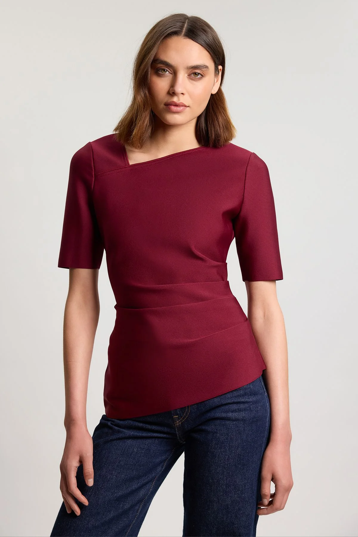 Bandage Asymmetric Long Sleeve Top - 1