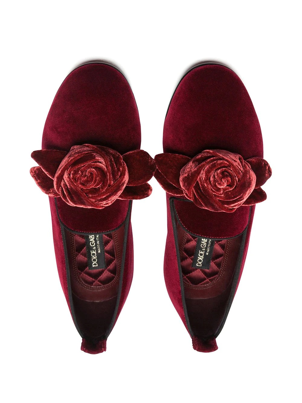 rose-appliqué velvet-effect slippers - 4