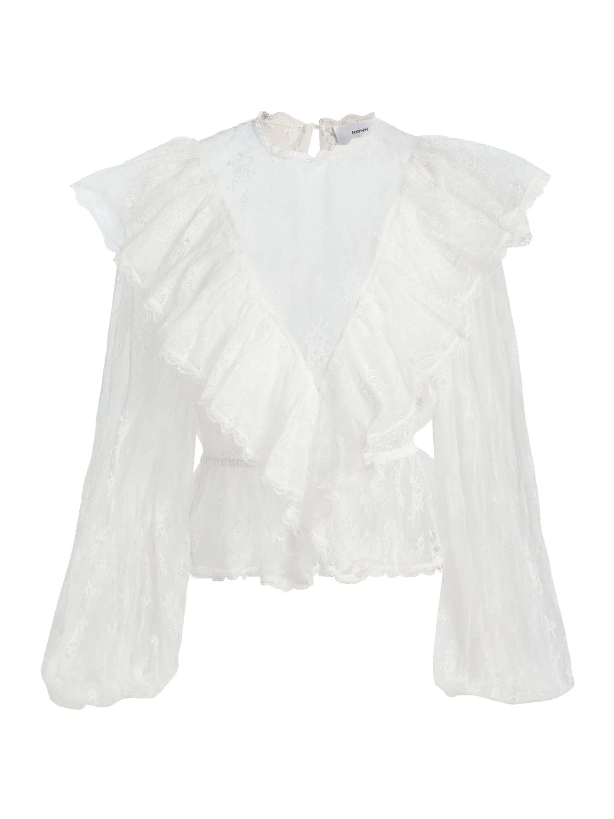 Women's Talia Ruffled Sheer Lace Blouse - Ivory - 1