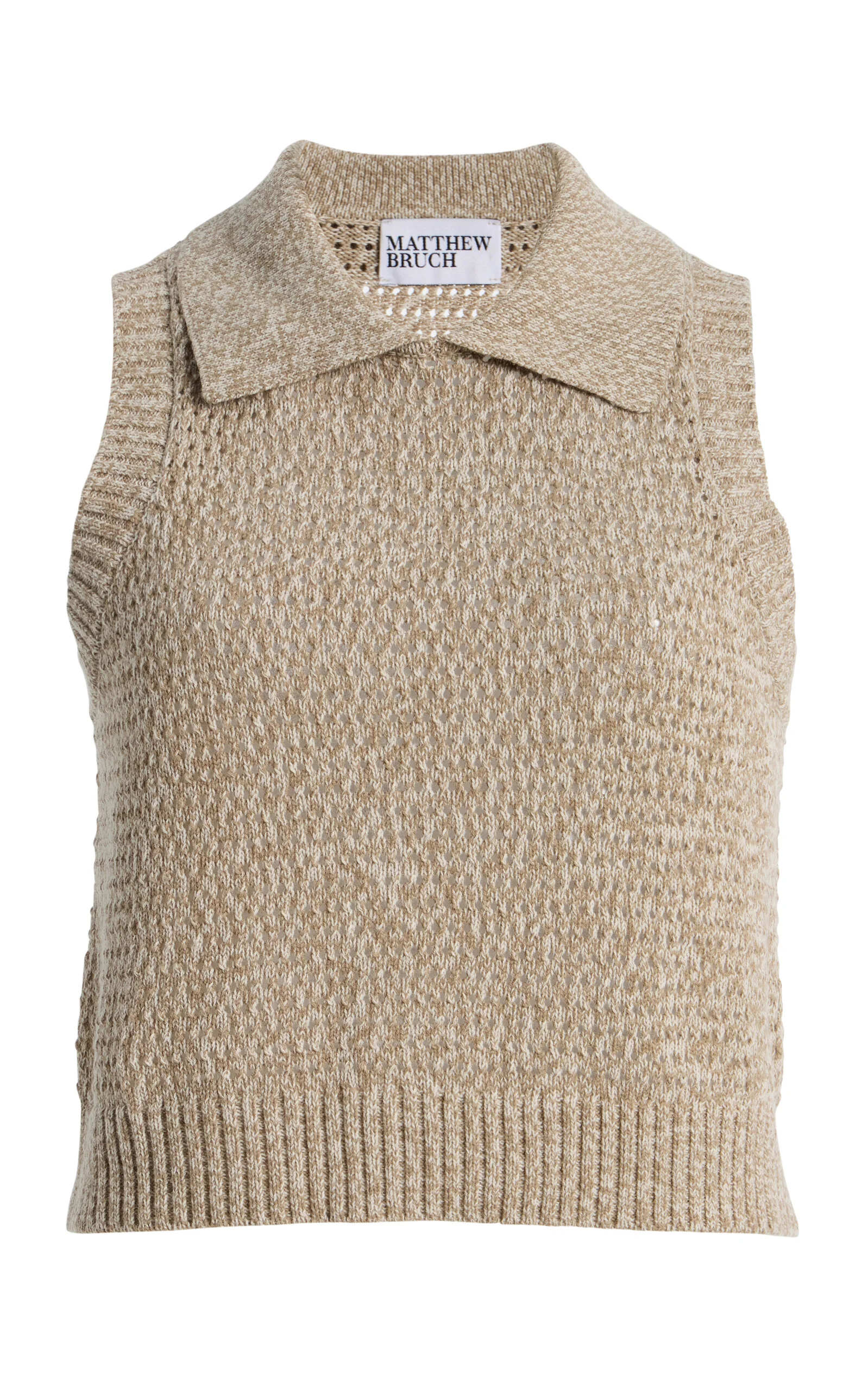 Cable Mesh Collared Tank Top taupe - 1