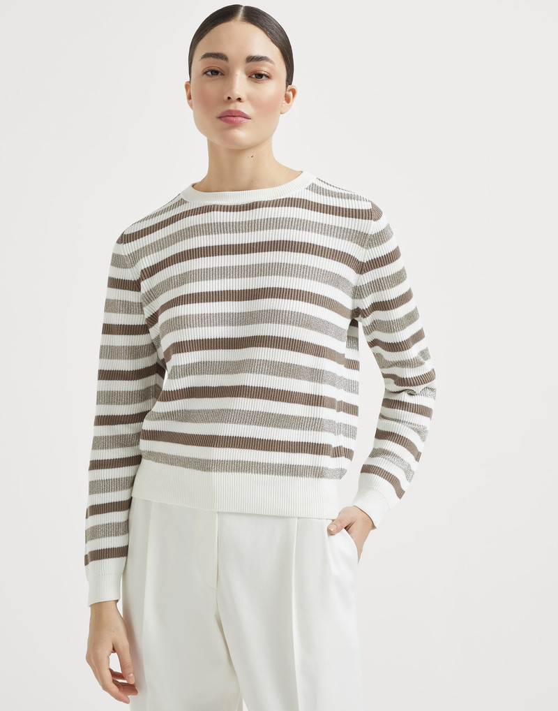 Sparkling striped cotton sweater with monili - 1