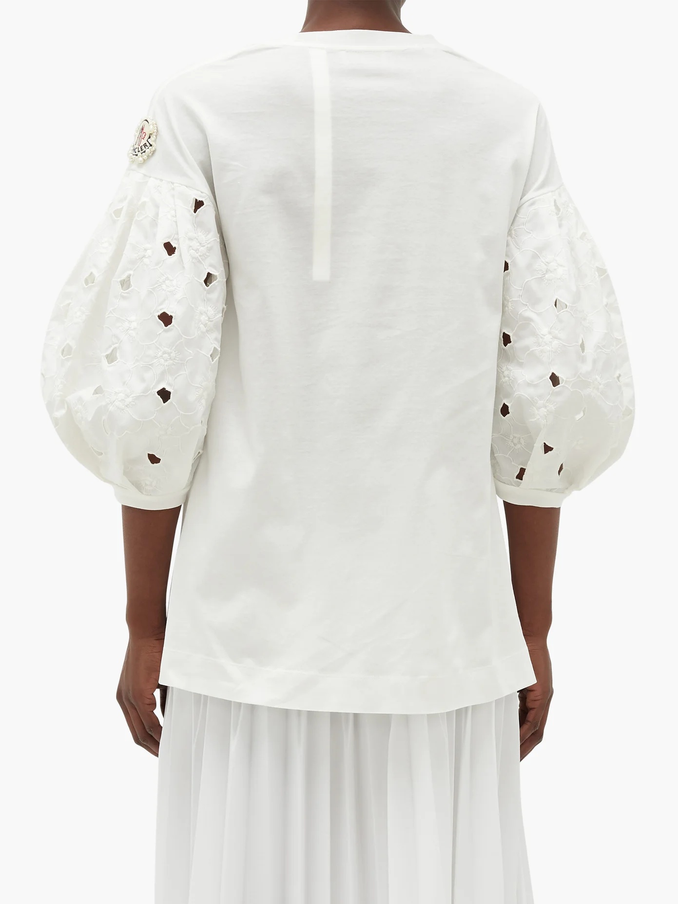 Broderie anglaise-sleeved cotton-jersey T-shirt - 5