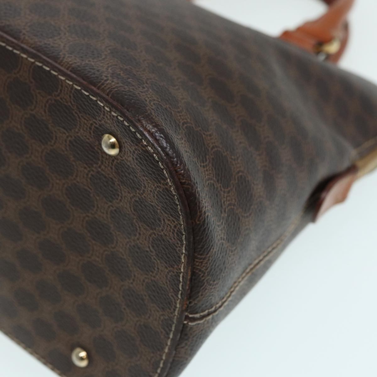 CELINE Macadam Canvas Hand Bag Pvc Leather Brown Gold - 14