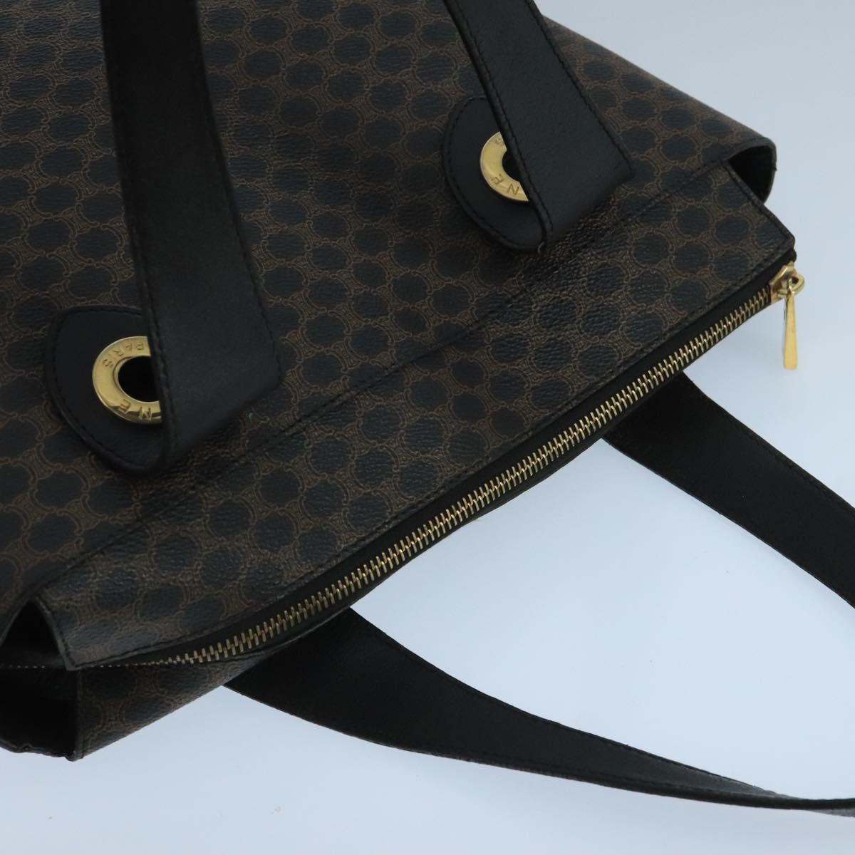 CELINE Macadam Canvas Hand Bag Pvc Leather Black Gold - 6