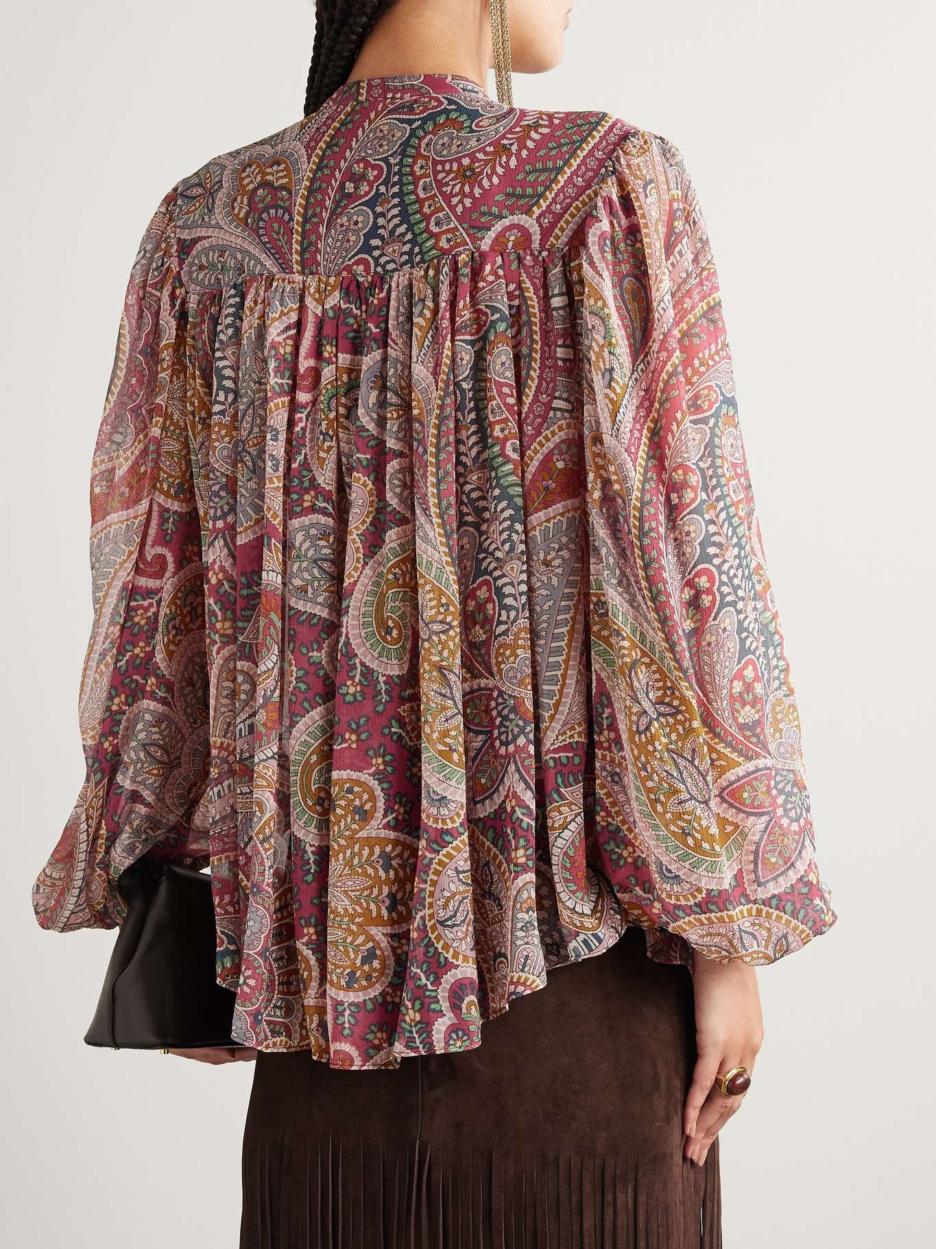 Paisley-print silk-crepon shirt Red - 4