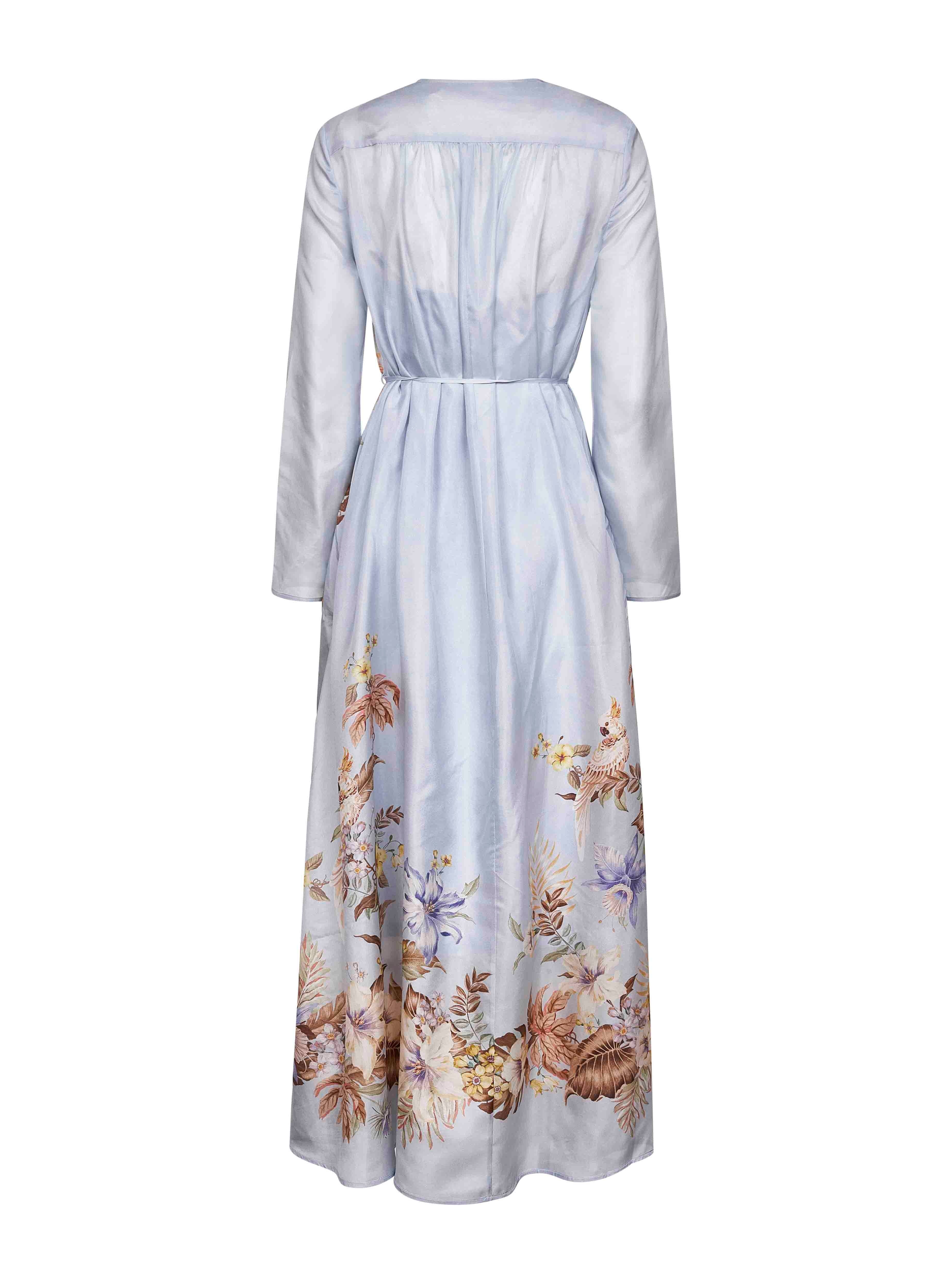 Powder blue Multi Floral silk habotai Coco maxi dress - 2