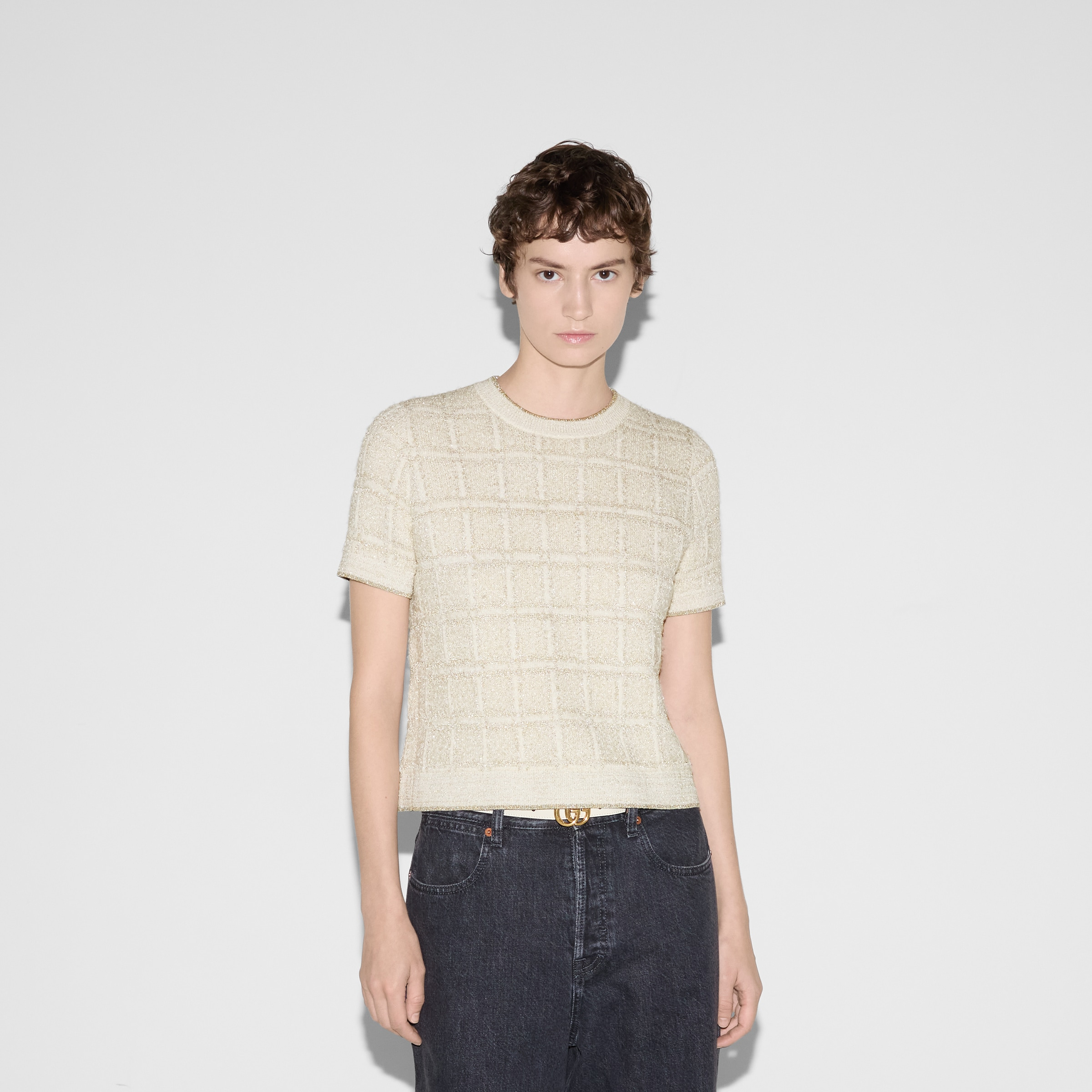 Wool and lamé check jacquard top - 3