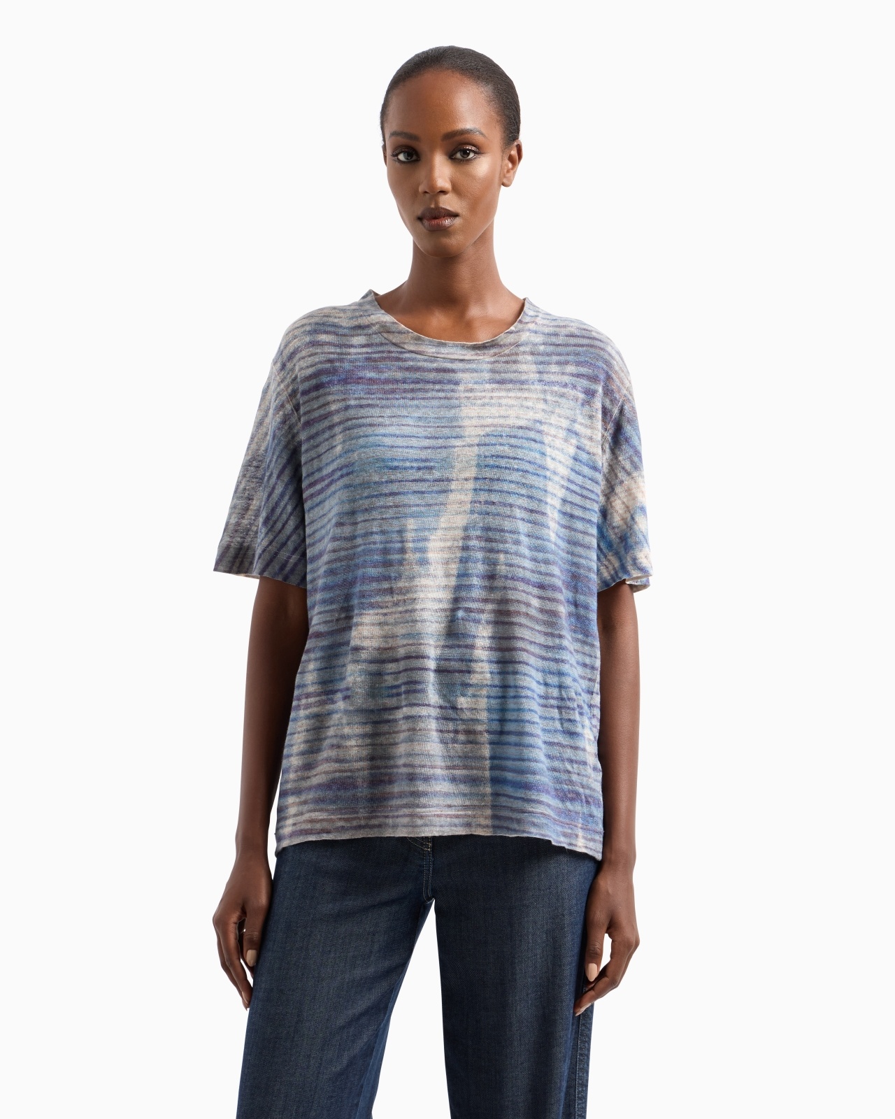 DENIM COLLECTION PRINTED LINEN JERSEY T-SHIRT - 4