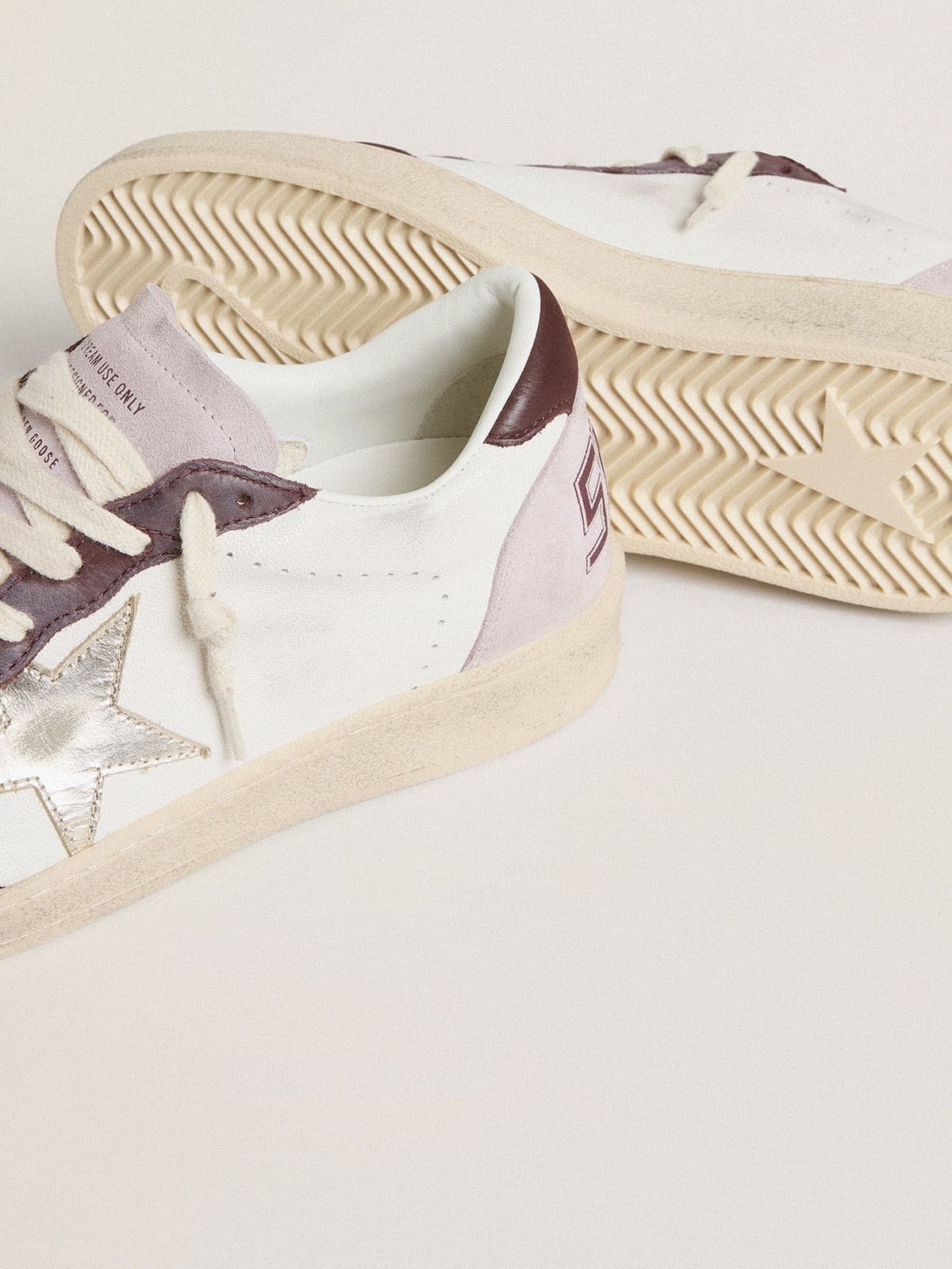 Women's Ball Star LTD in nappa with platinum foiled leather star and burgundy nubuck leather heel ta - 3