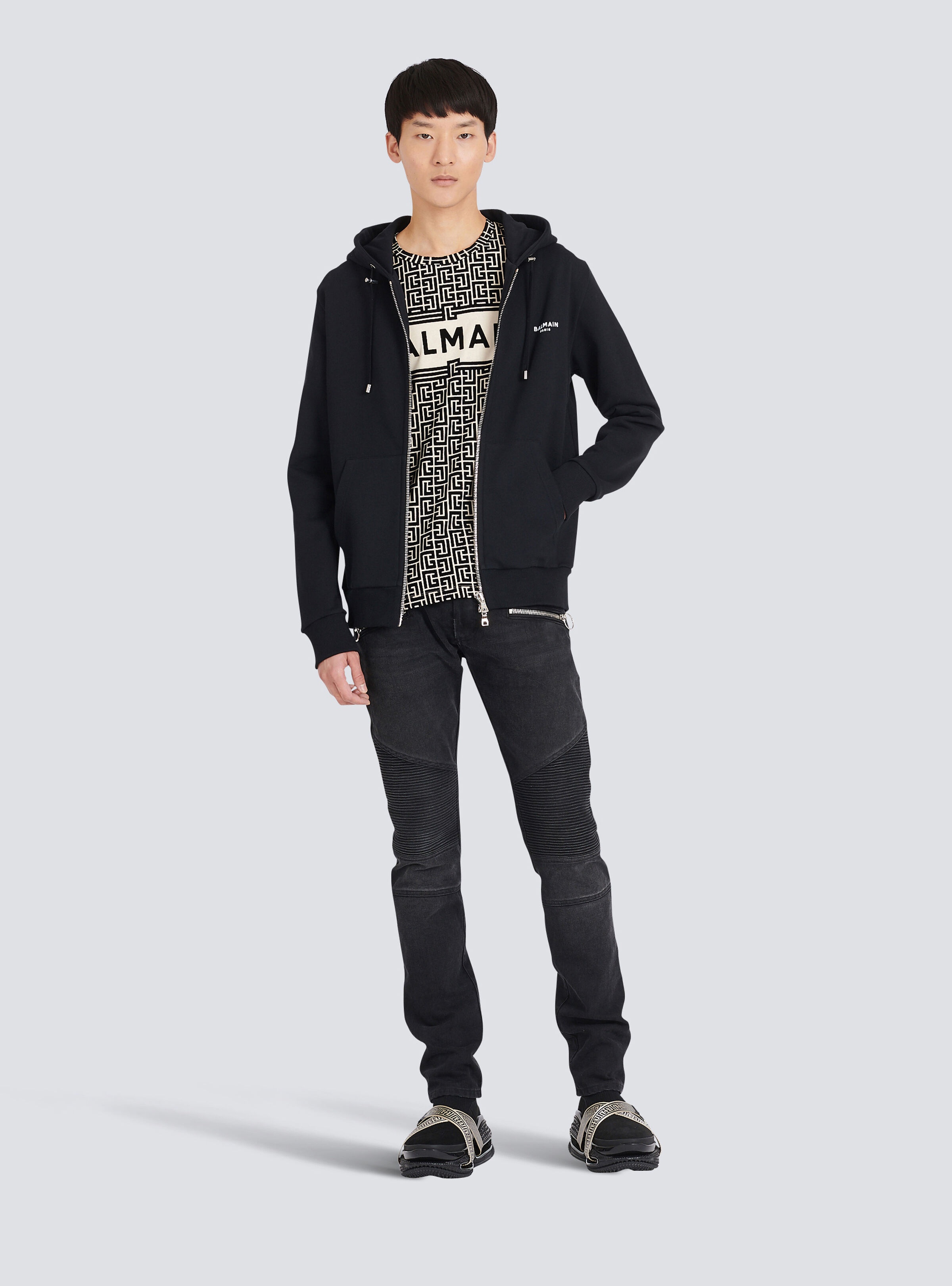 Eco-designed cotton sweatshirt with small flocked Balmain logo - 2