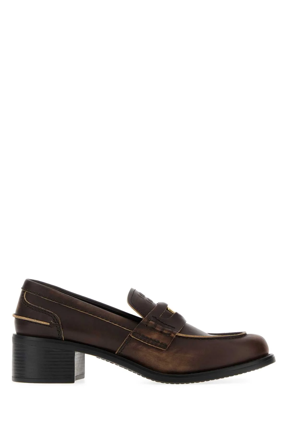 Miu Miu Women Brown Leather Loafers - 1
