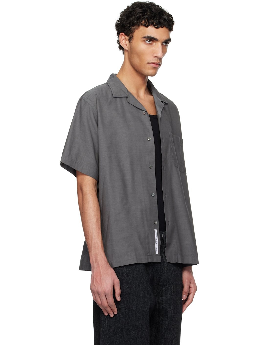 Gray Open Collar Panama S/S Shirt - 2