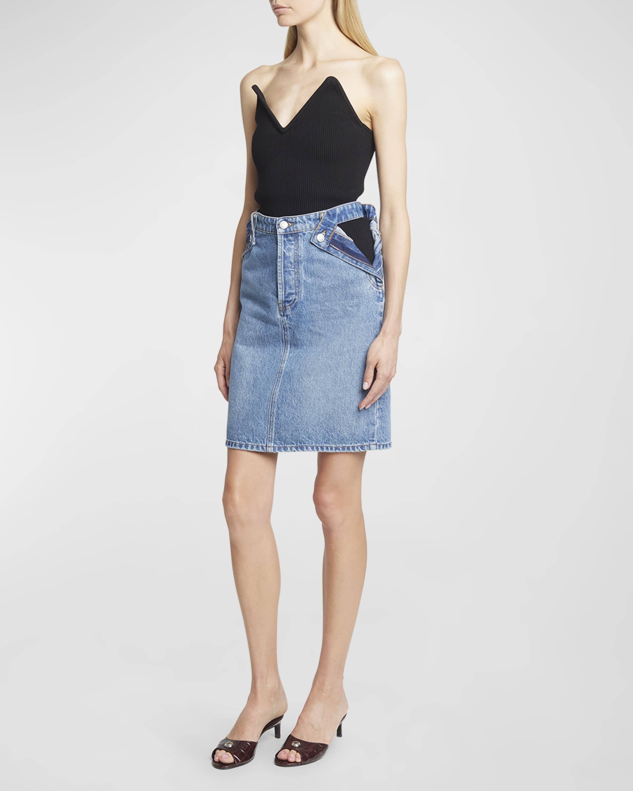 Hip Cutout Denim Mini Skirt - 5