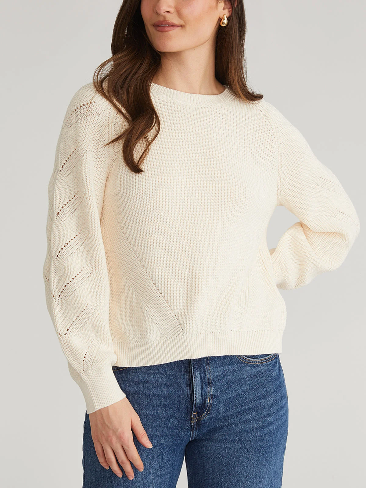 Phoebe: Cotton Lace-Up Open Back Raglan Pullover - 1