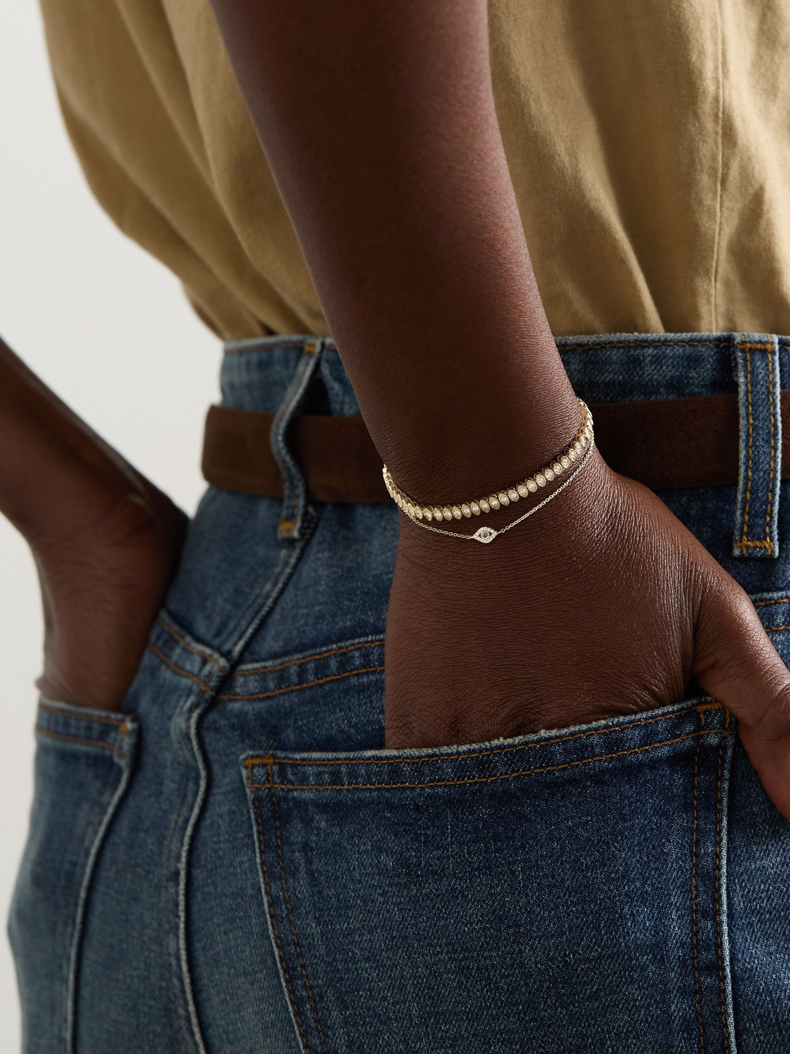 Small Evil Eye 14-karat gold, diamond and sapphire bracelet Gold - 5