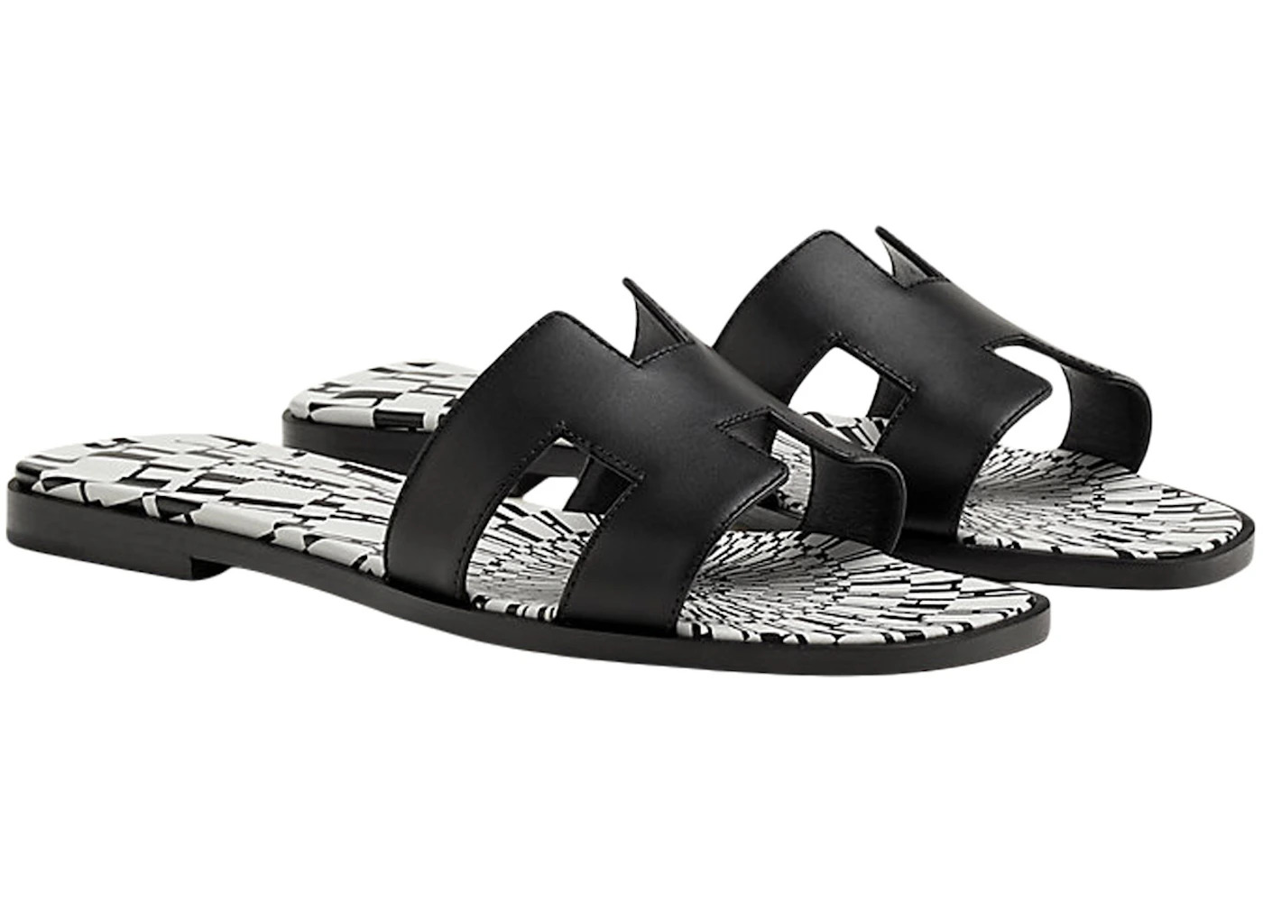 Hermes Oran Sandal Print Noir Calfskin Leather - 2