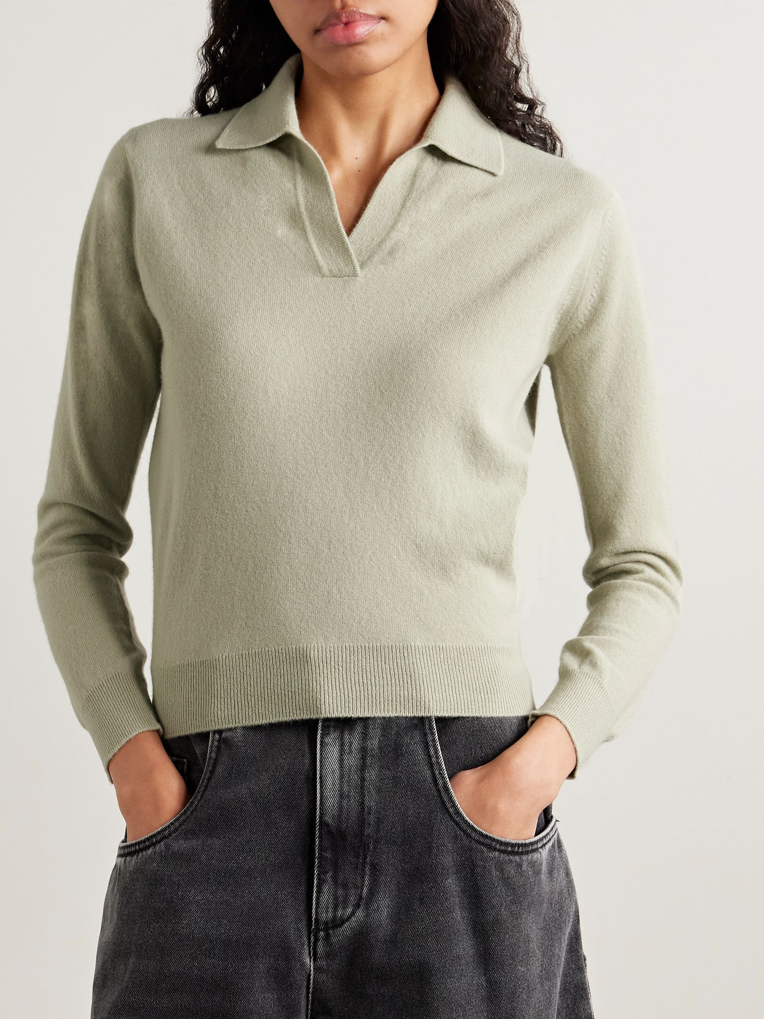 Wool polo sweater Sage green - 3