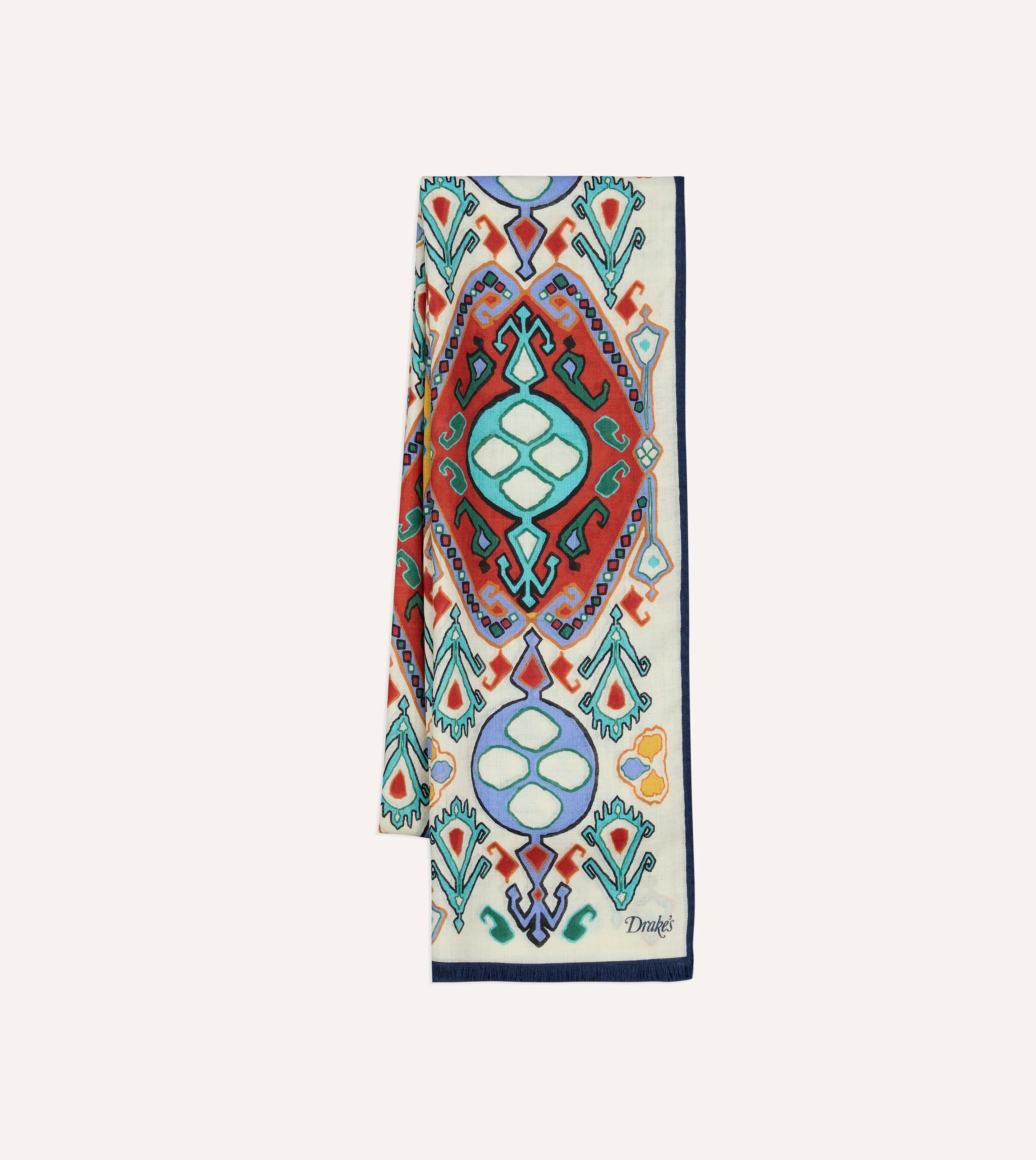 Ecru Tapestry Print Wool Silk Scarf - 1